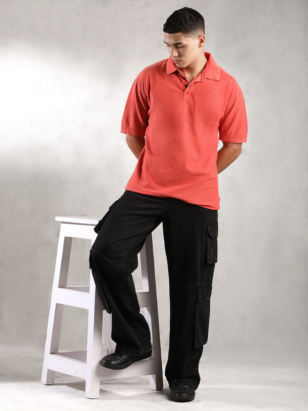 Men Coral Drop Shoulder Oversize Polo T-Shirt - Image 5