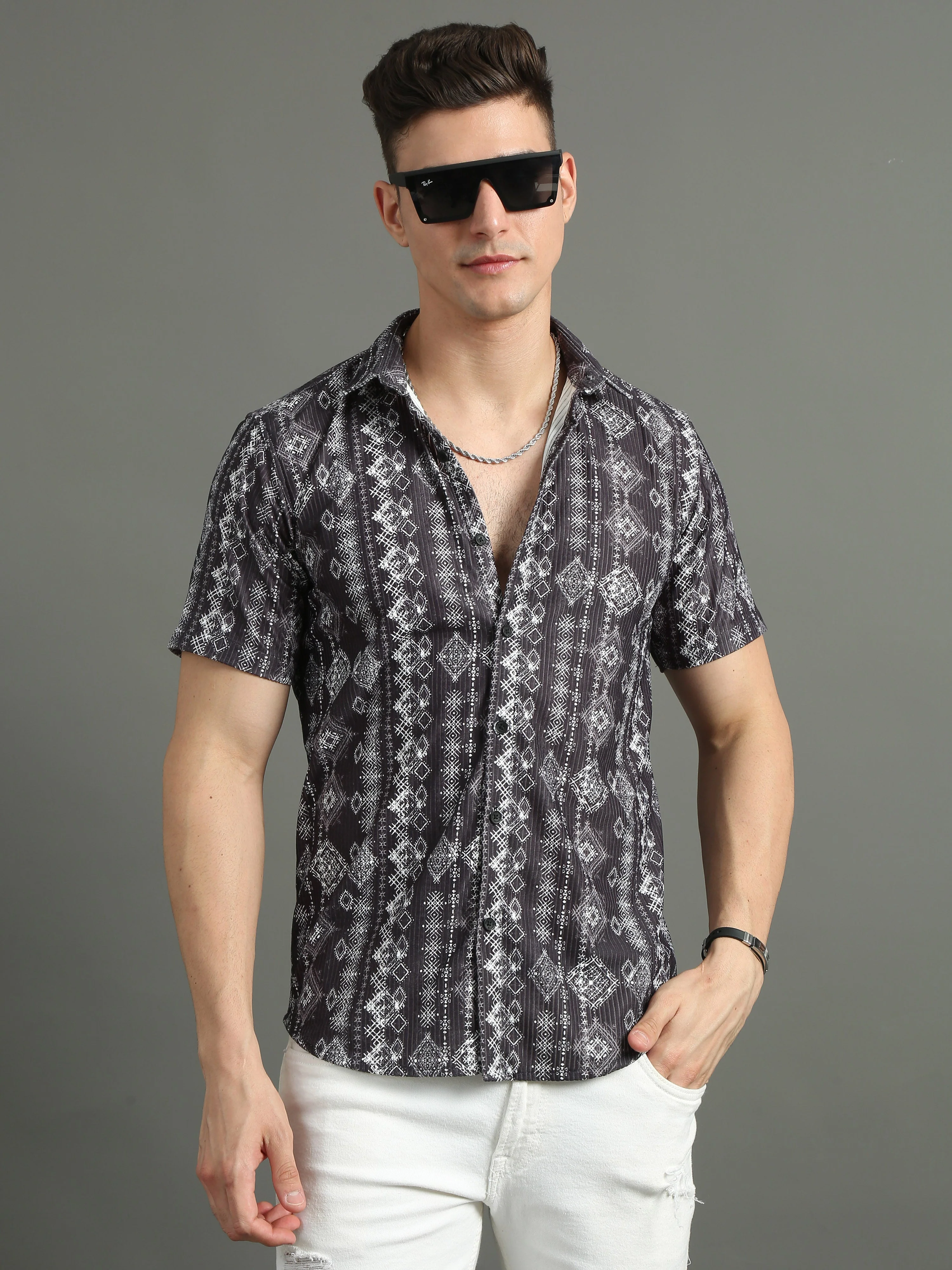 Men Cord Folk Black Shirt - Image 2