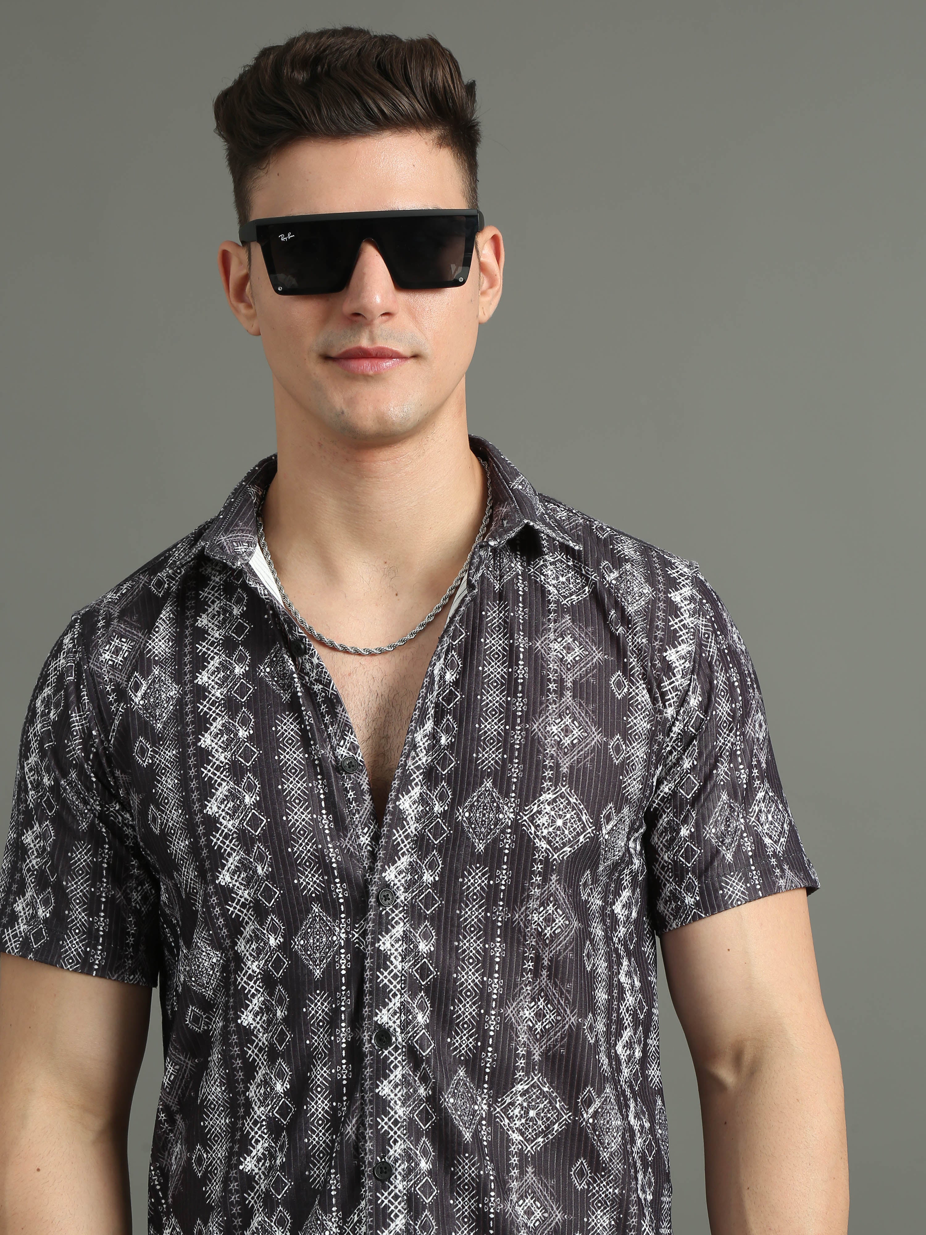 Men Cord Folk Black Shirt - Image 3