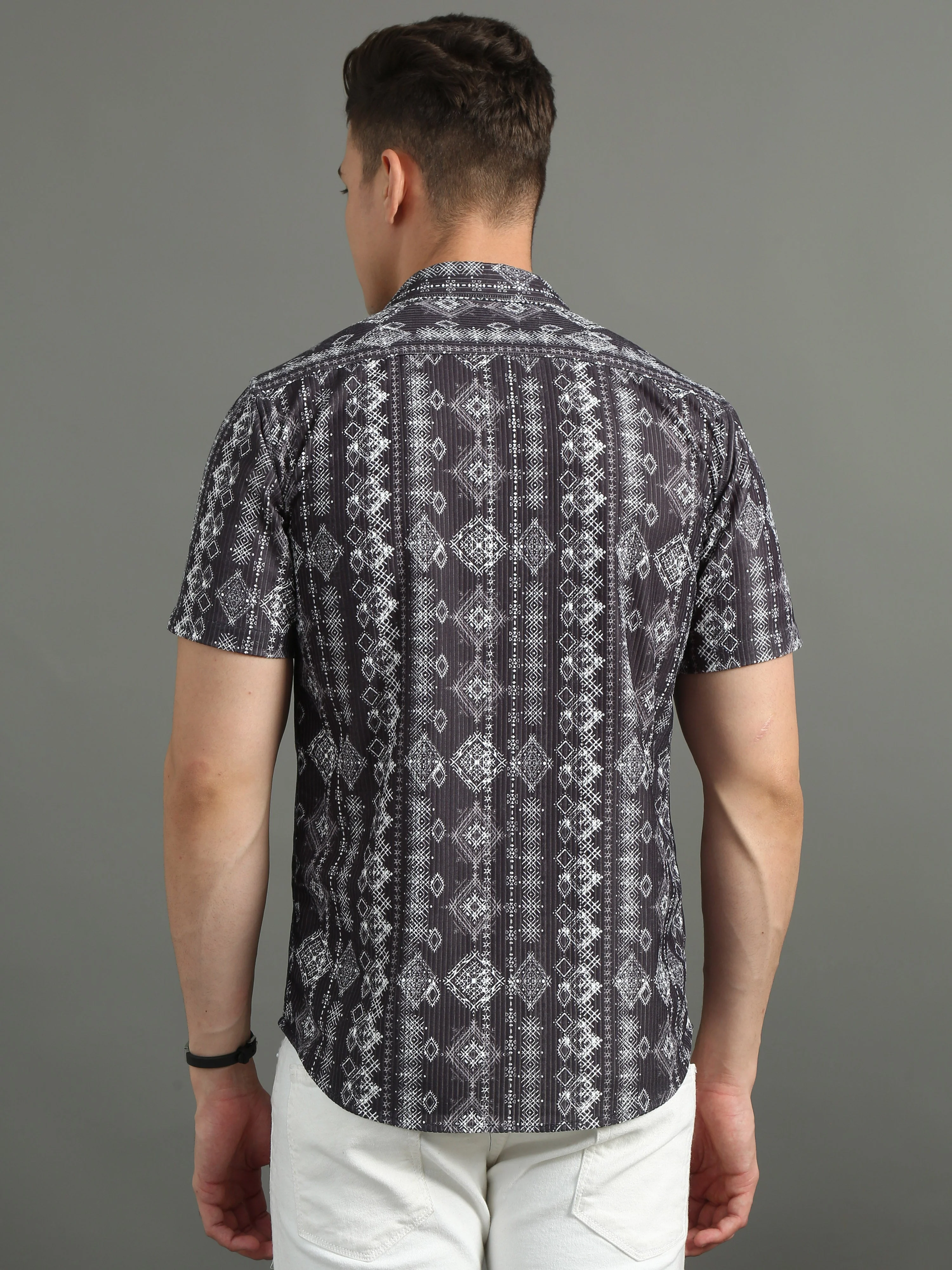 Men Cord Folk Black Shirt - Image 4
