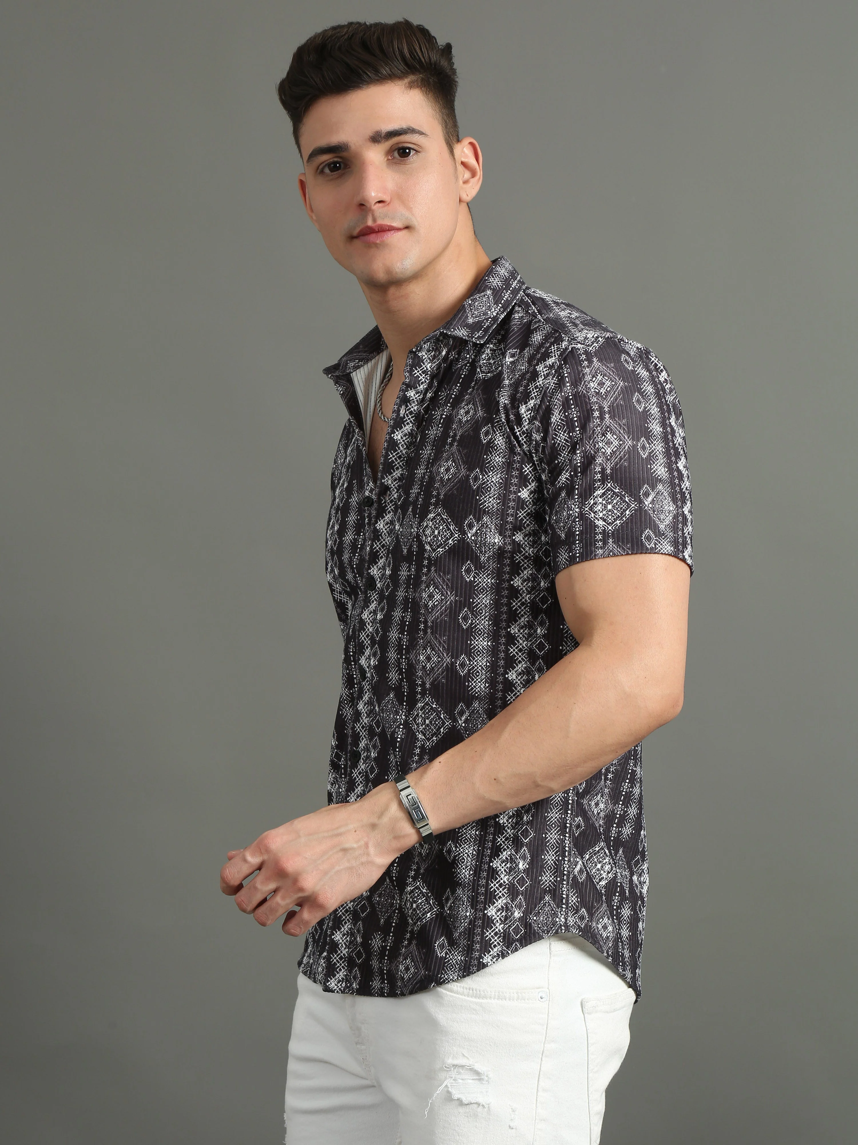 Men Cord Folk Black Shirt - Image 5