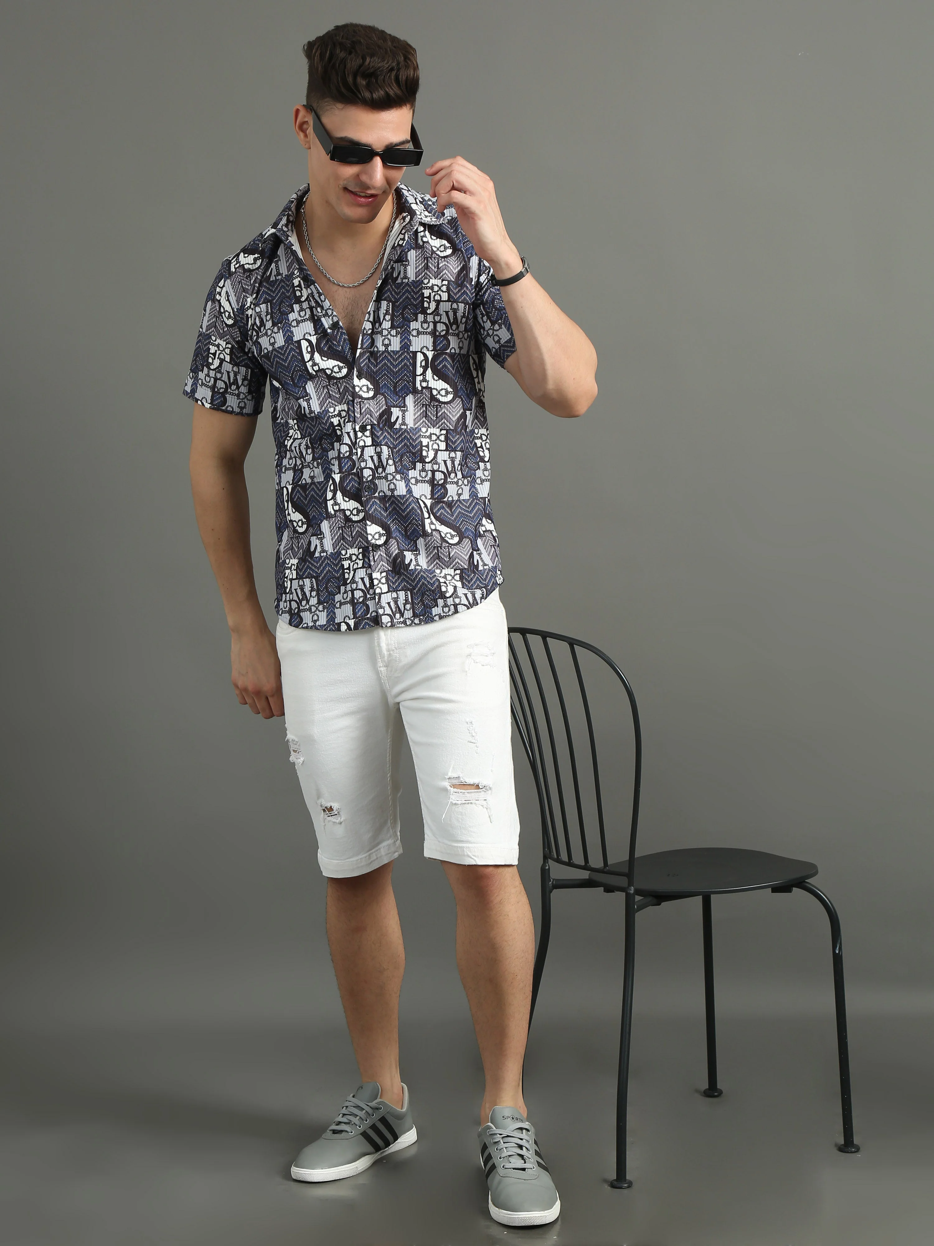 Men Cord Geometric Blue Shirt - Image 6