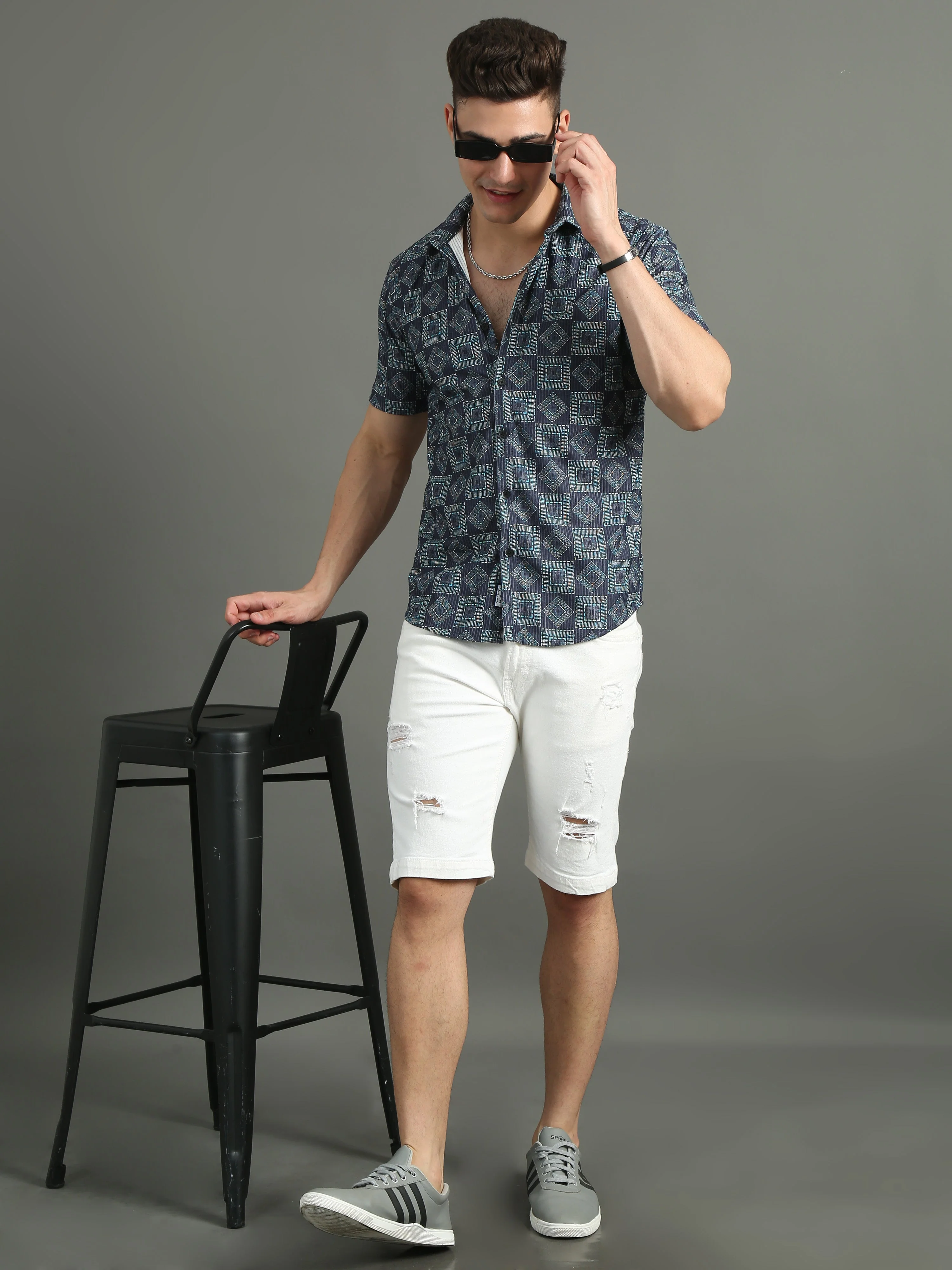 Men Cord Motif Blue Shirt - Image 6