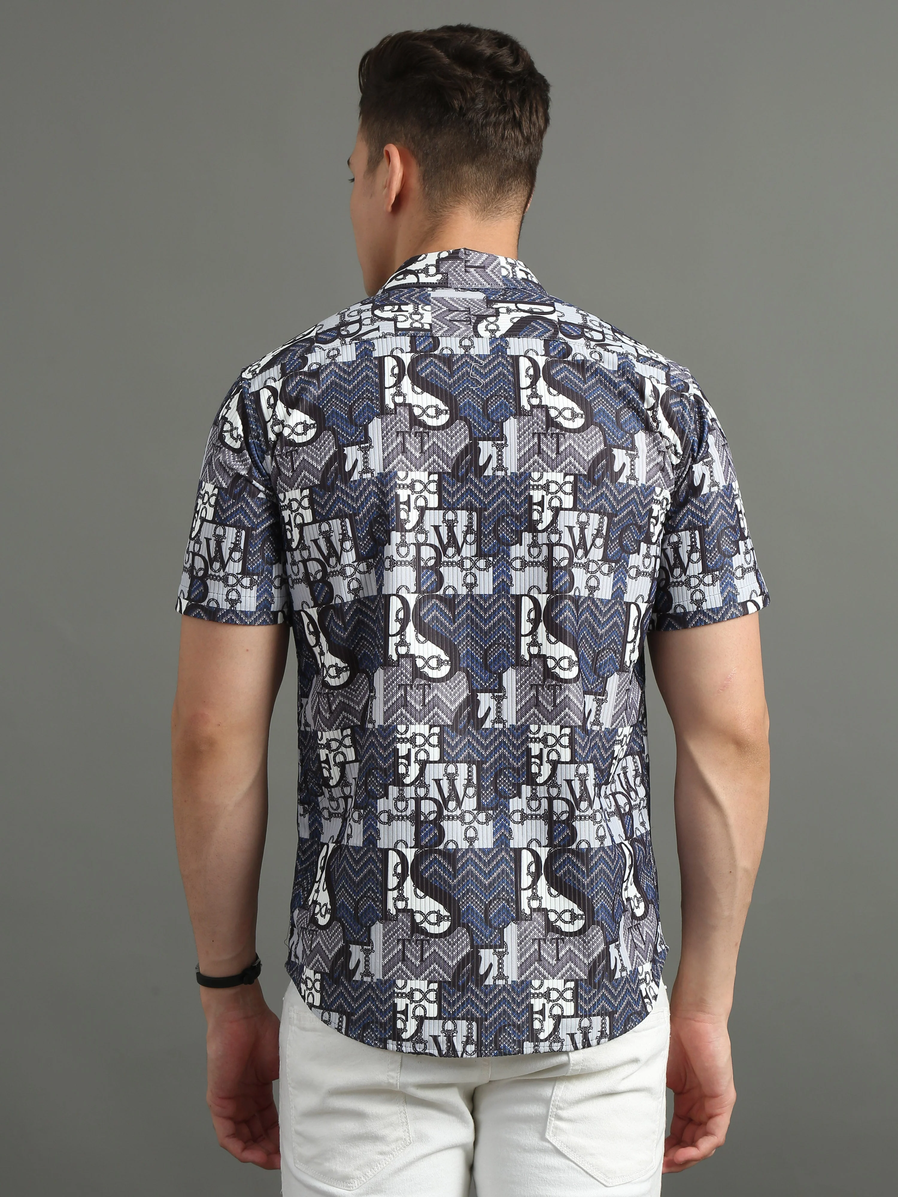 Men Cord Typo Blue Shirt - Image 3