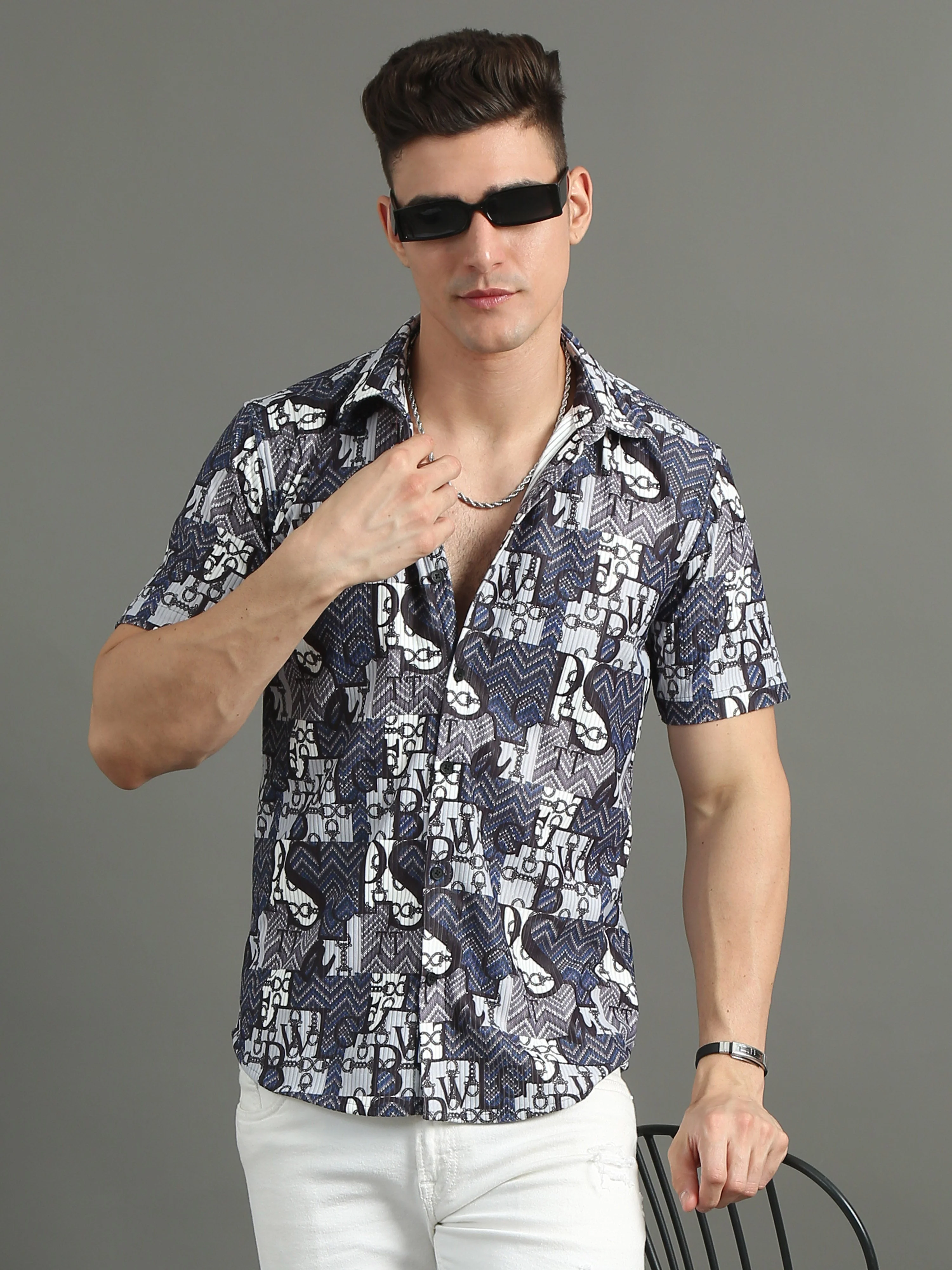 Men Cord Typo Blue Shirt - Image 4