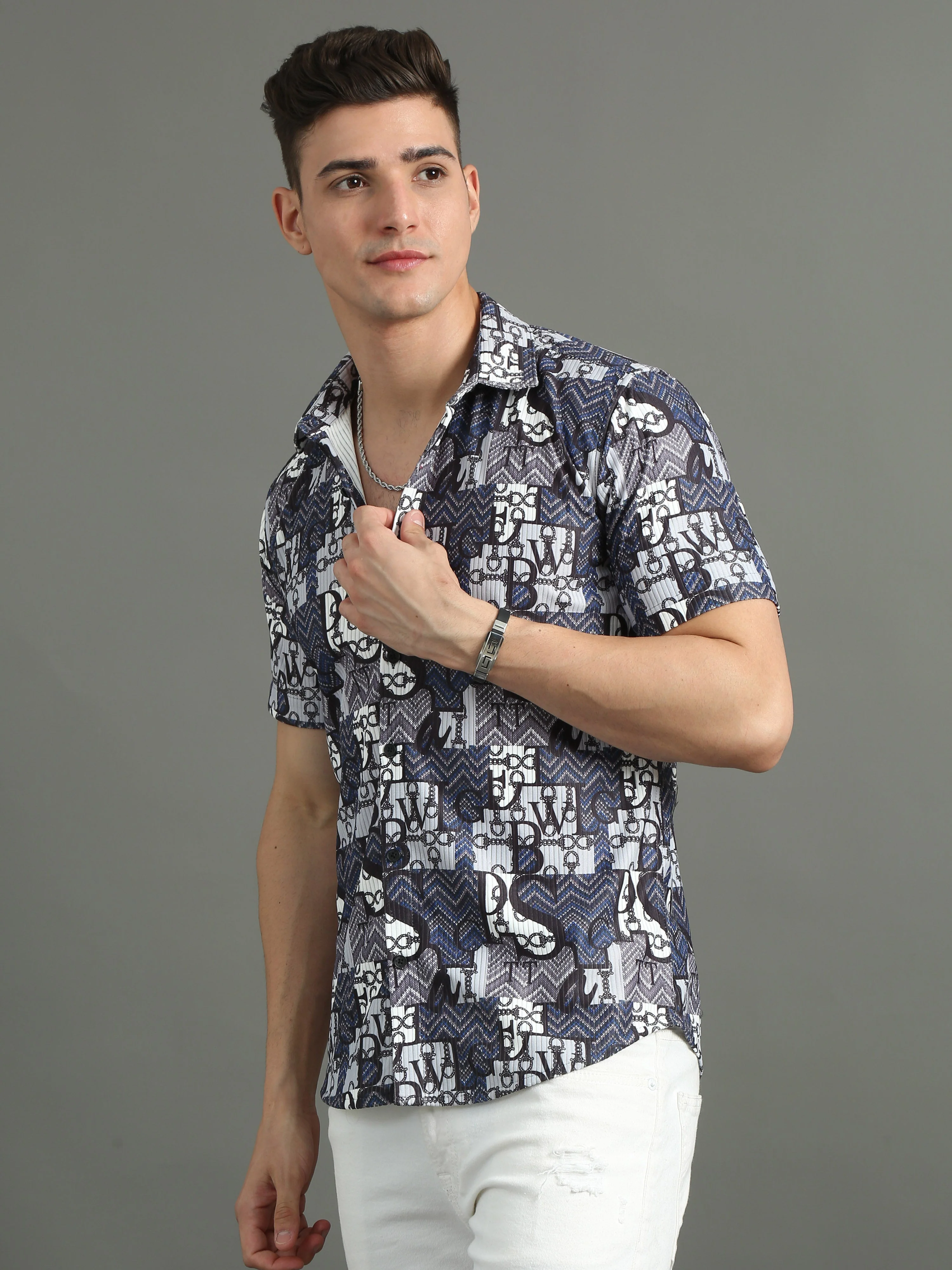 Men Cord Typo Blue Shirt - Image 5