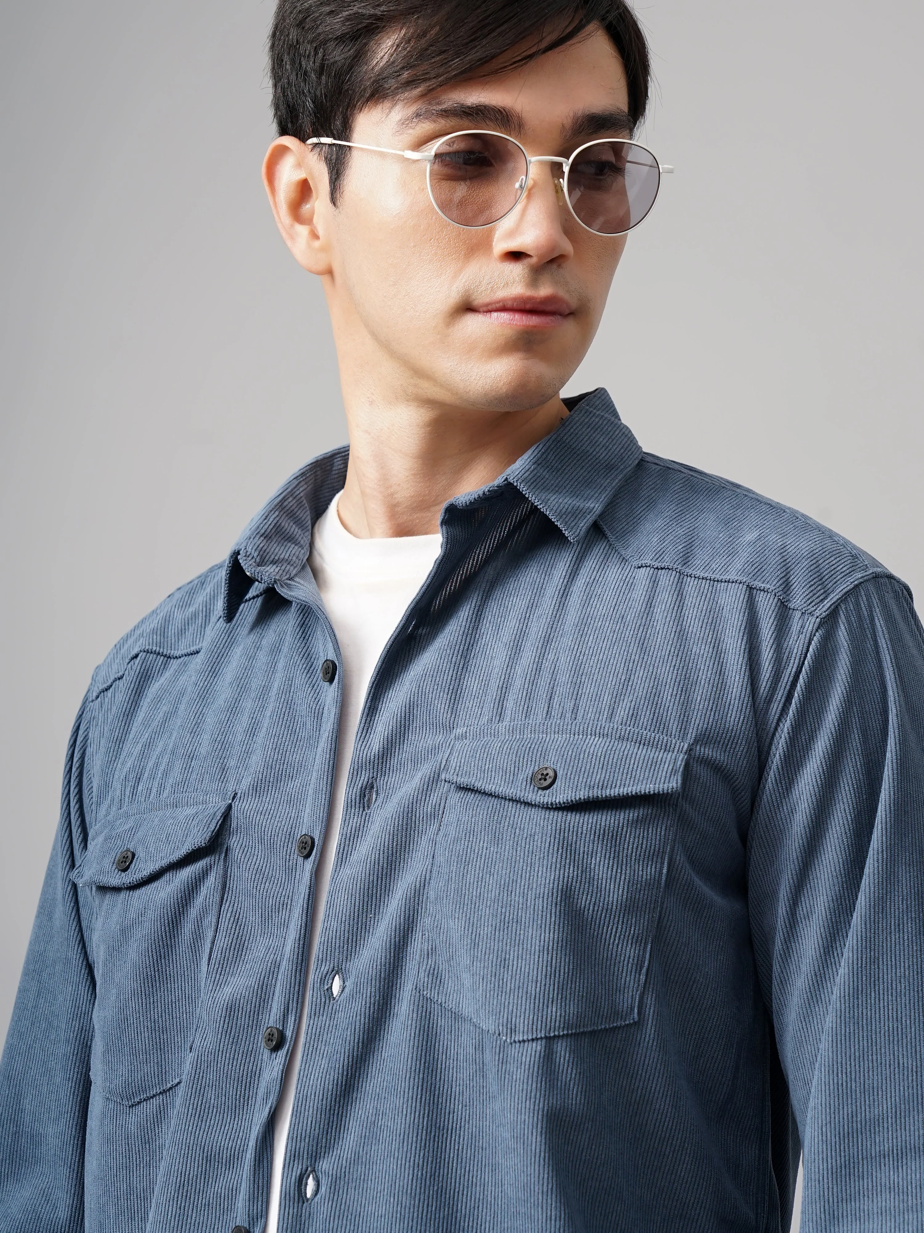 Men Cordage Double Pocket Blue Shirt - Image 4