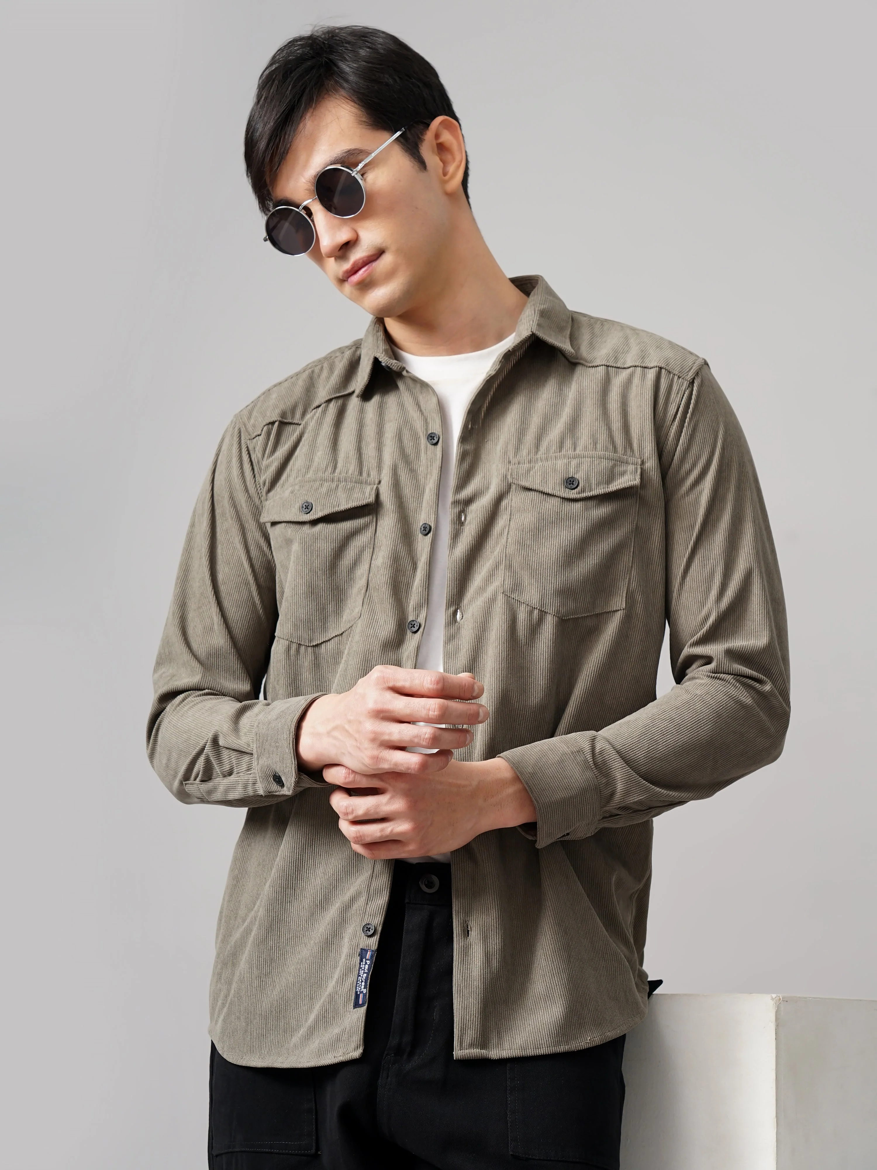 Men Cordage Double Pocket Grey Shirt - Image 3