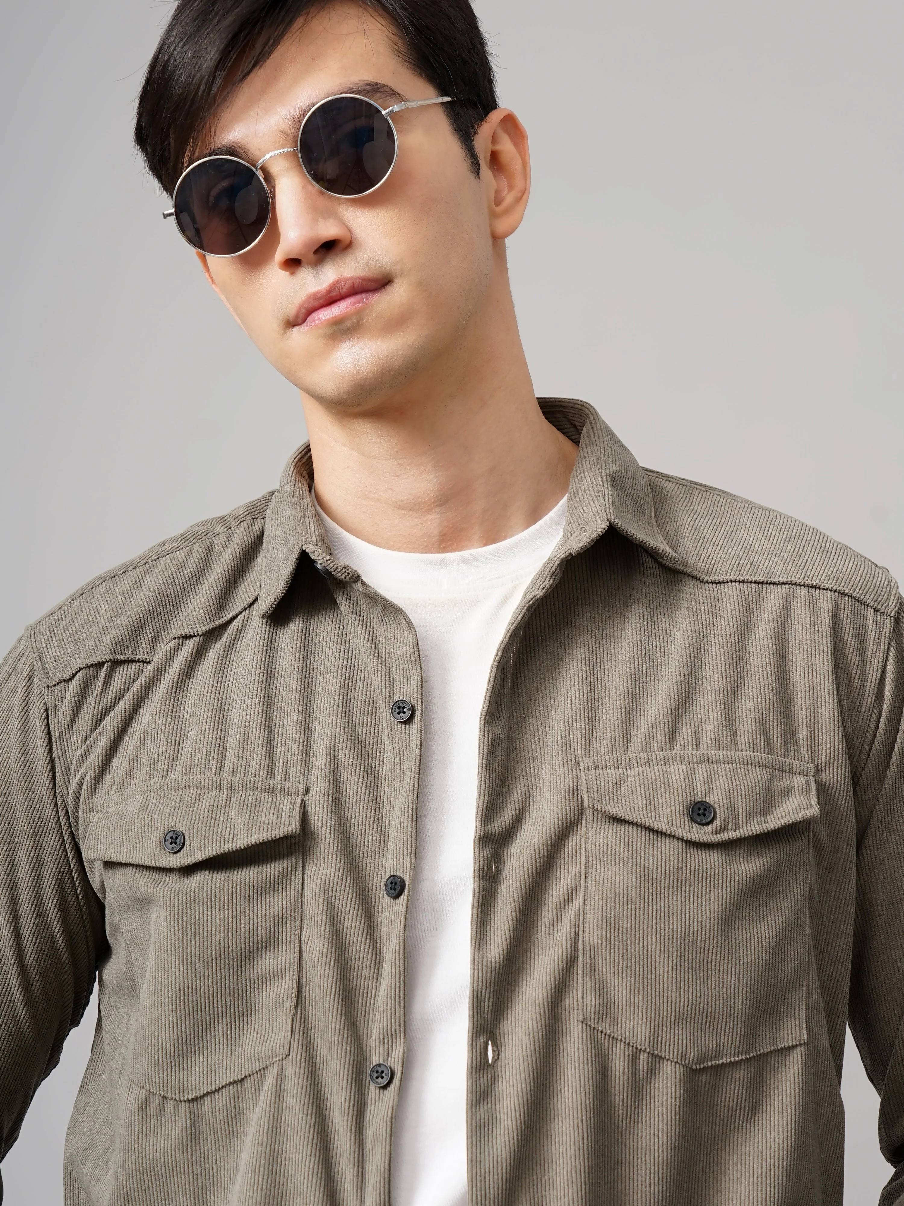 Men Cordage Double Pocket Grey Shirt - Image 4