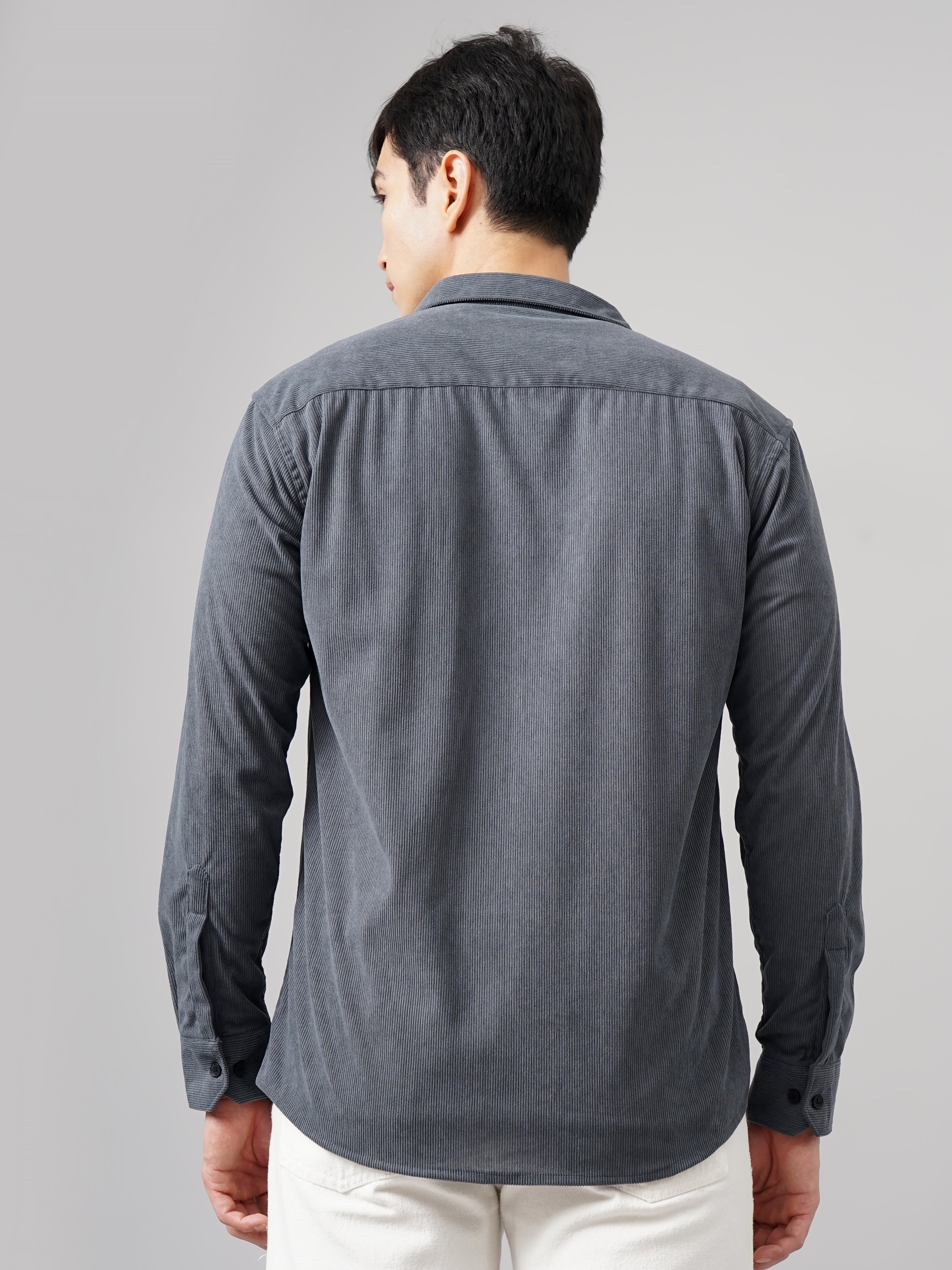 Men Cordtex Double Pocket Grey Shirt - Image 2