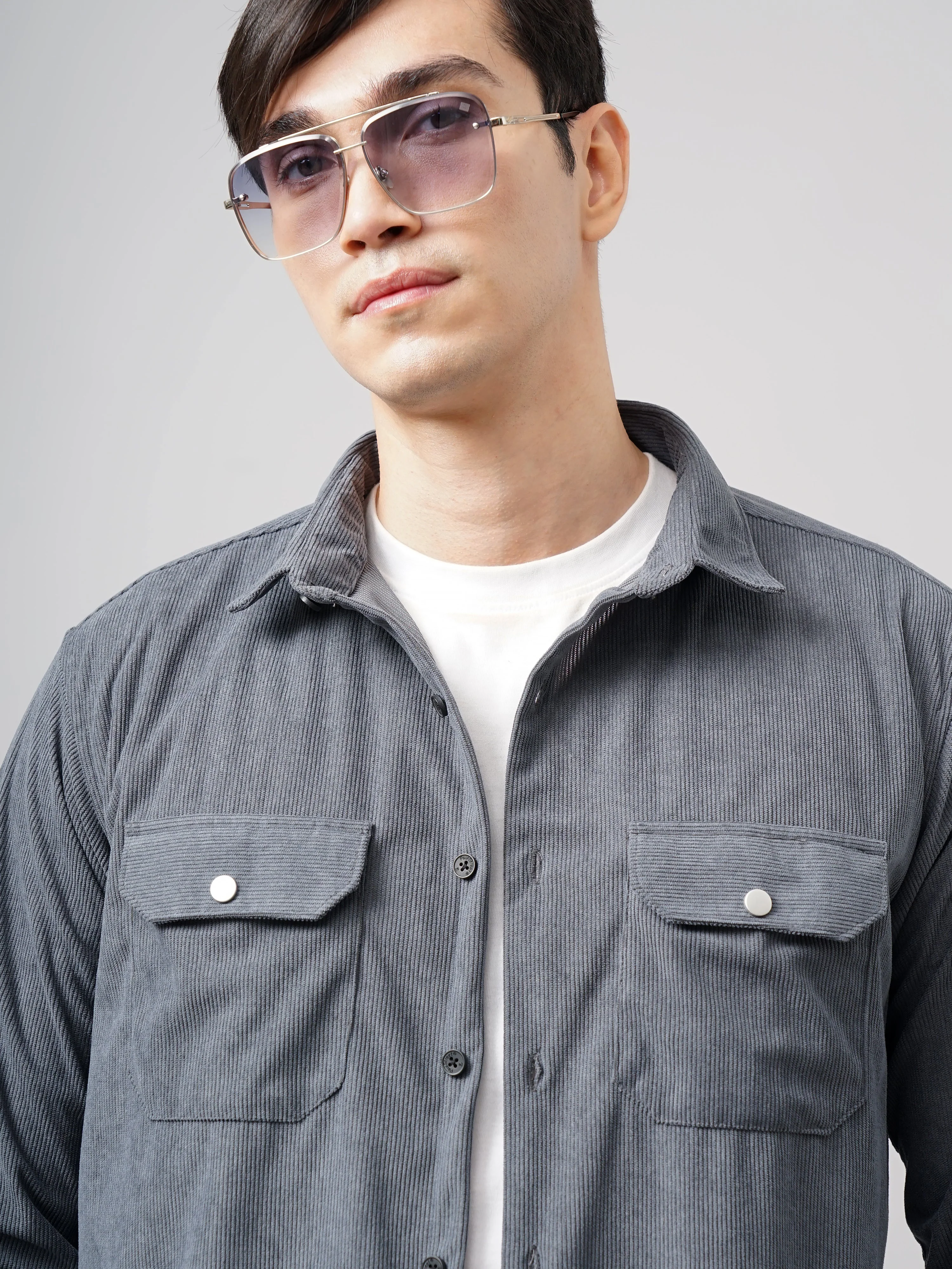 Men Cordtex Double Pocket Grey Shirt - Image 4