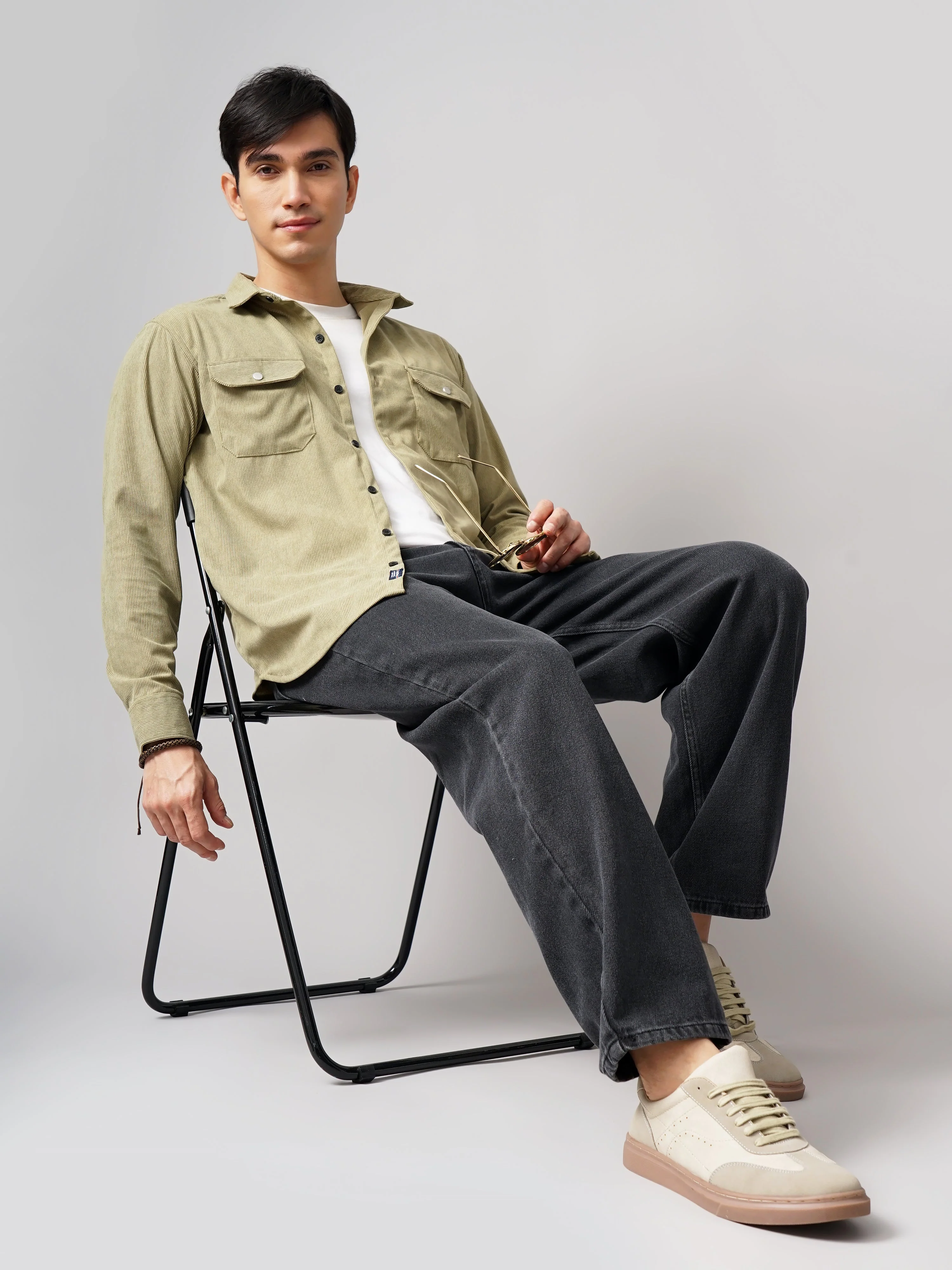 Men Cordtex Double Pocket Grey Shirt - Image 6