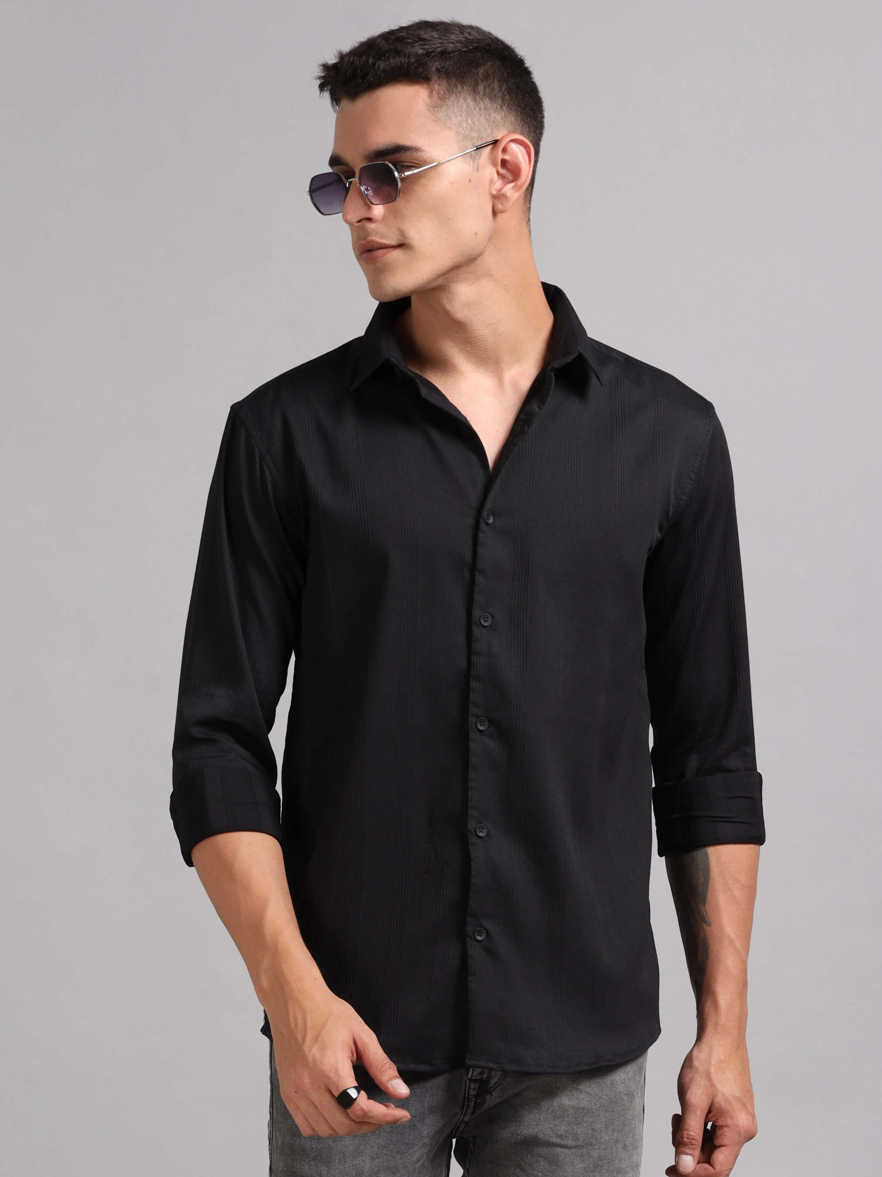 Men Cordura Solid Black Shirt