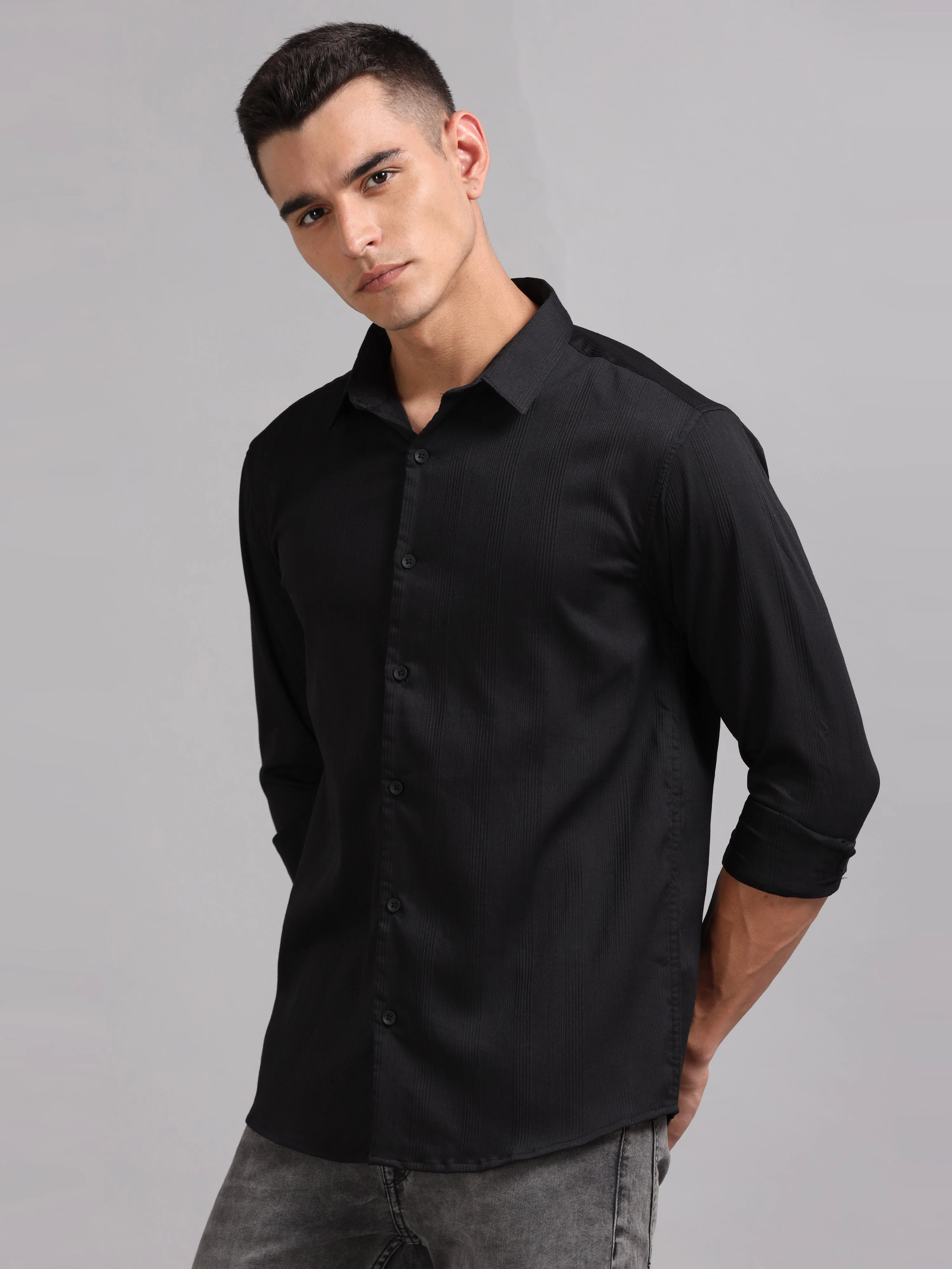 Men Cordura Solid Black Shirt - Image 3