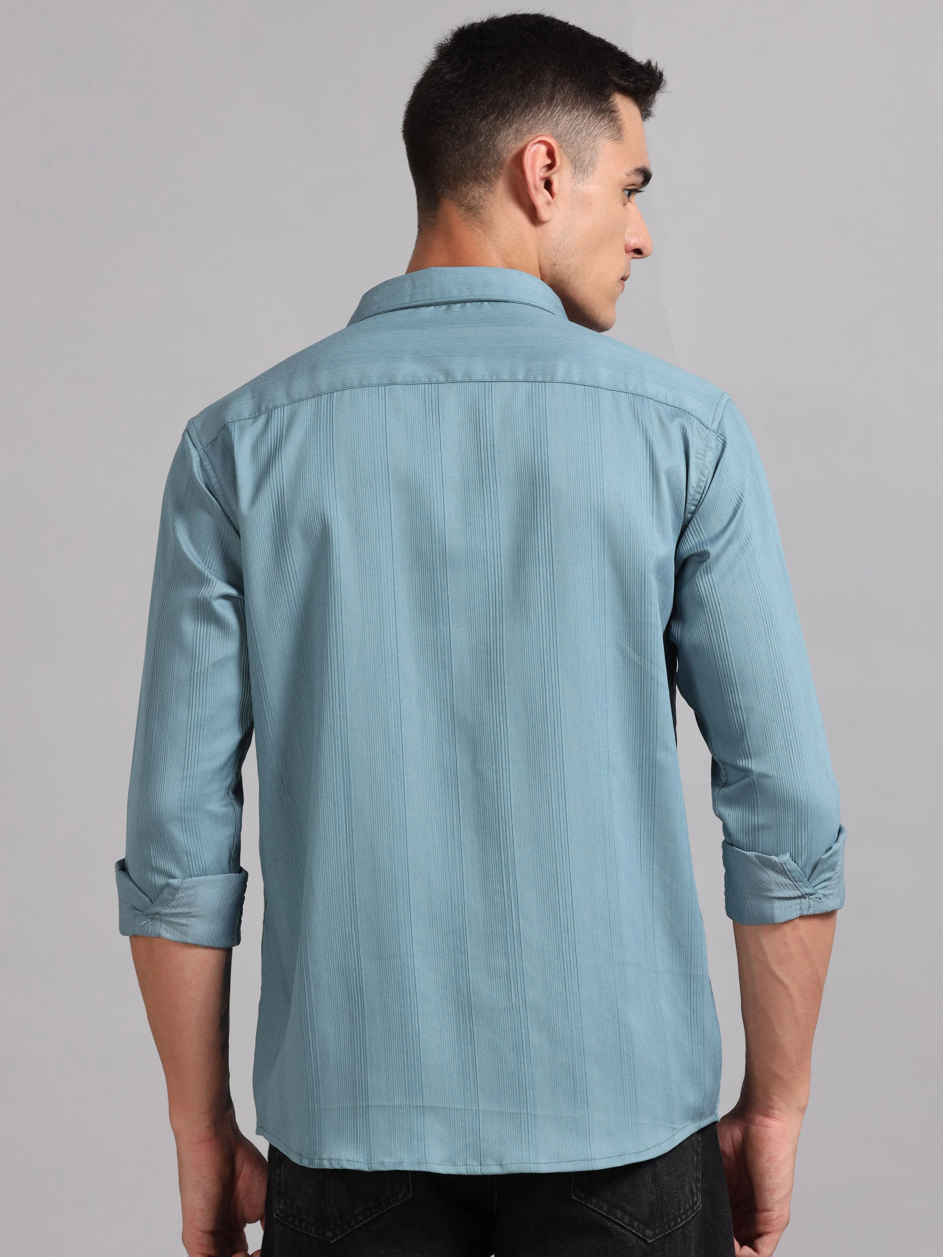 Men Cordura Solid Blue Shirt - Image 2