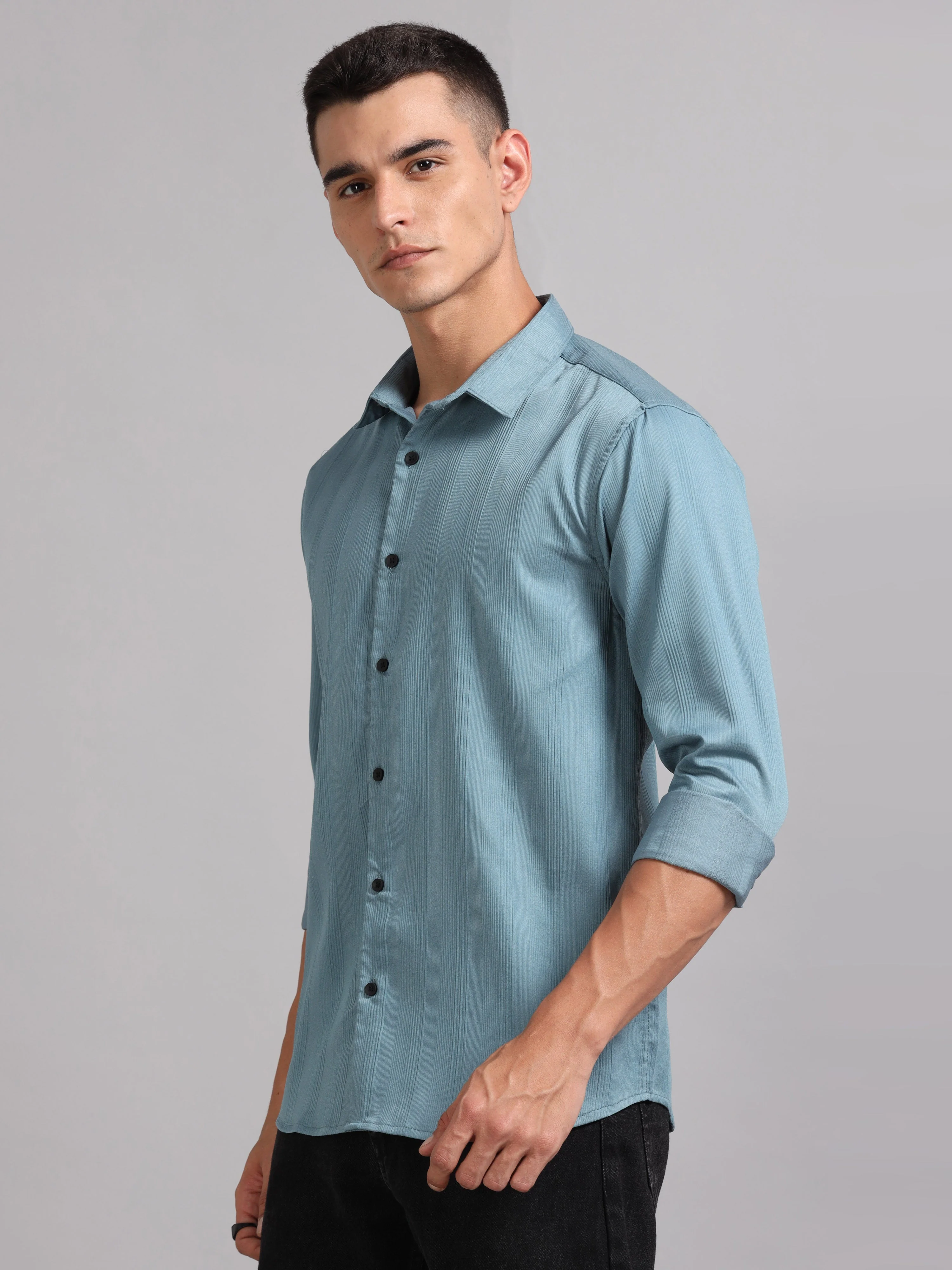 Men Cordura Solid Blue Shirt - Image 3