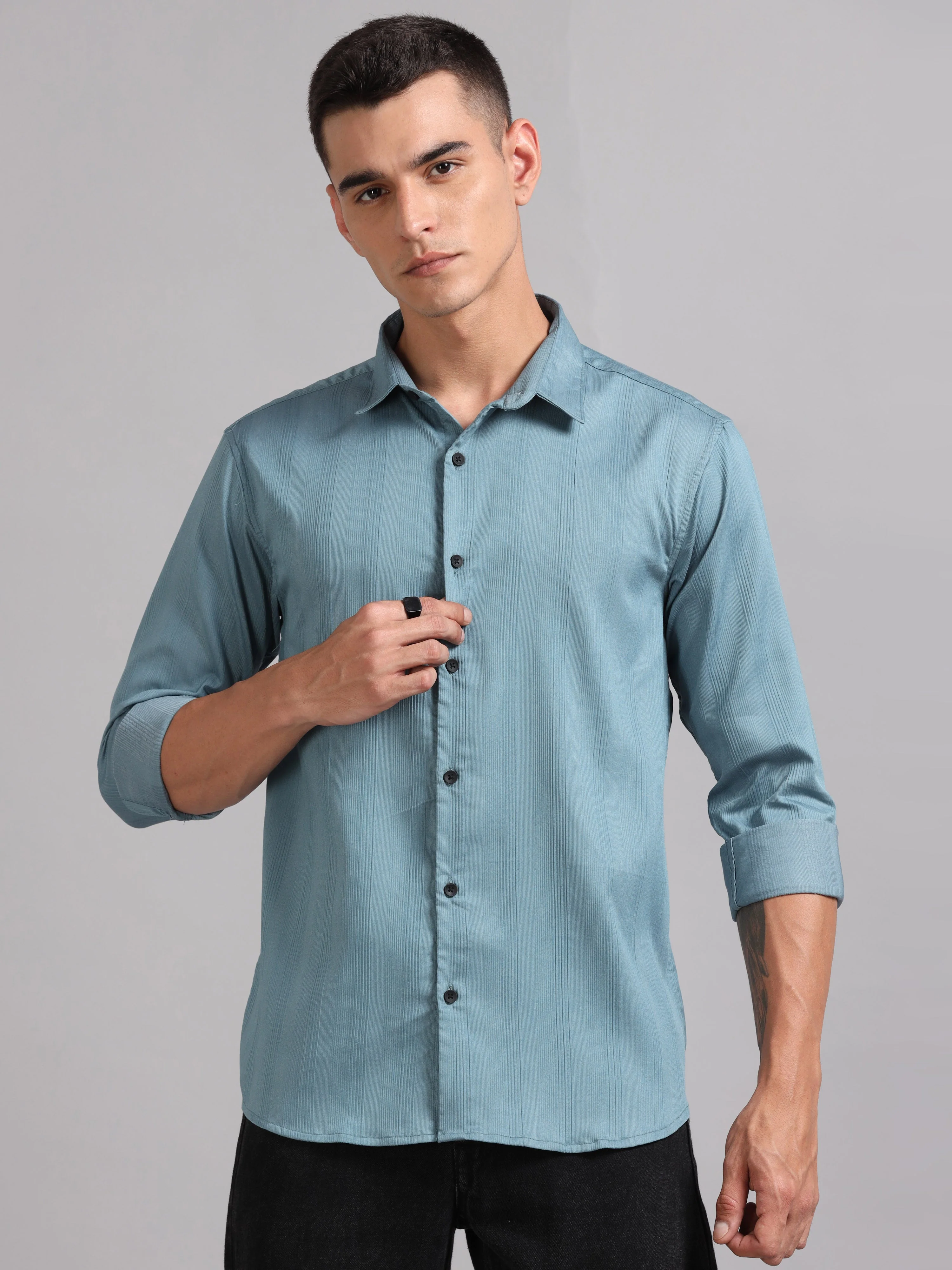 Men Cordura Solid Blue Shirt - Image 5