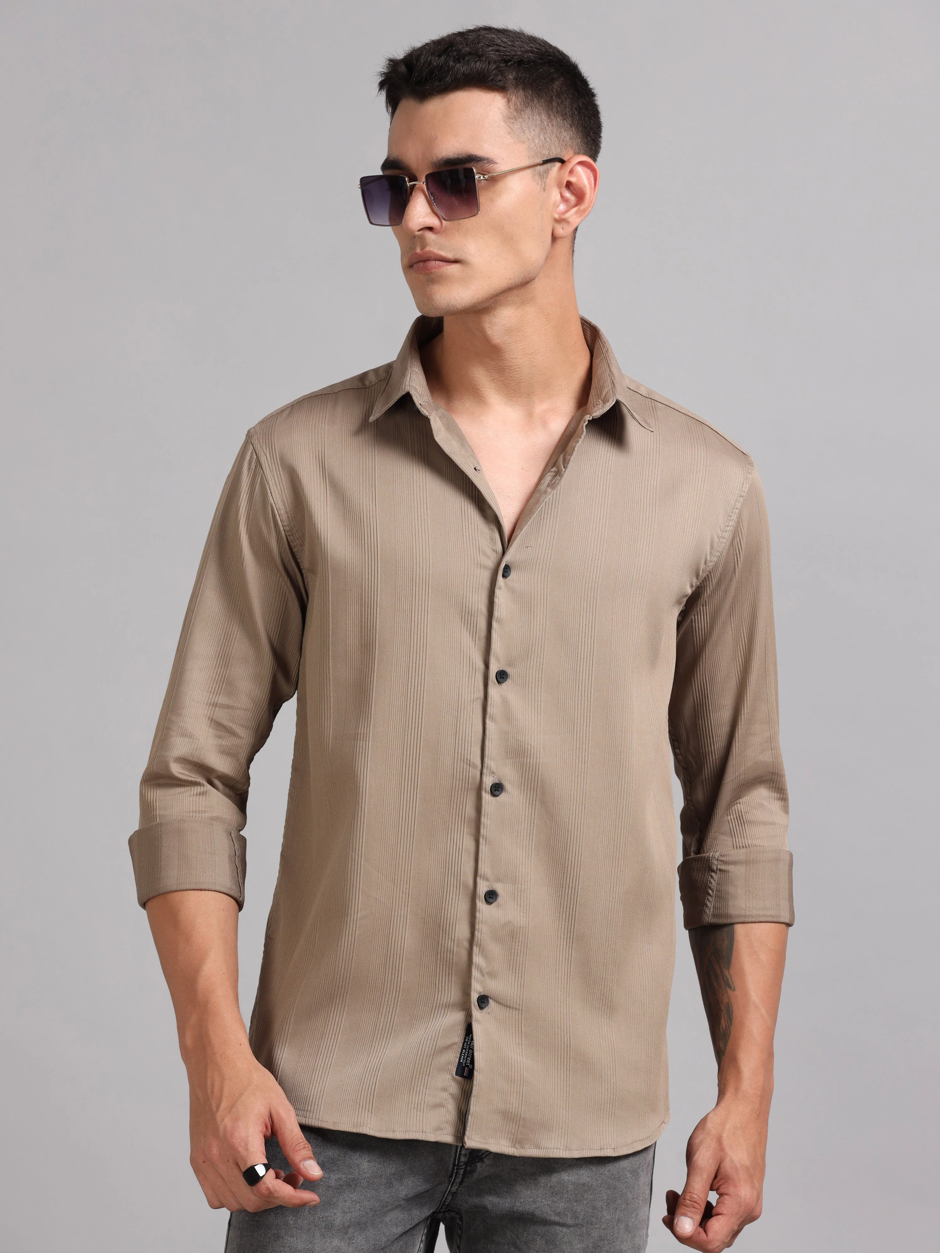 Men Cordura Solid Brown Shirt