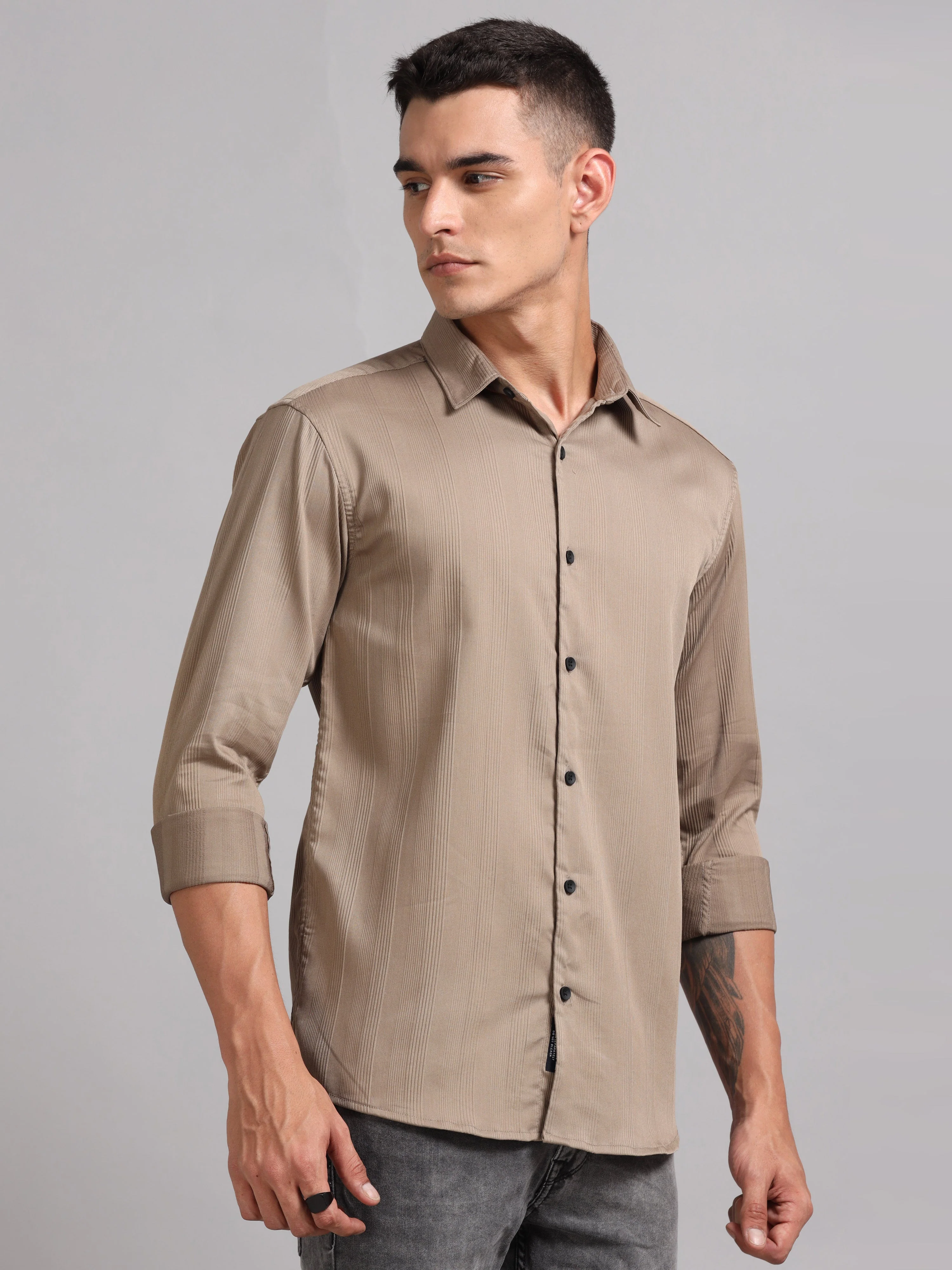 Men Cordura Solid Brown Shirt - Image 3