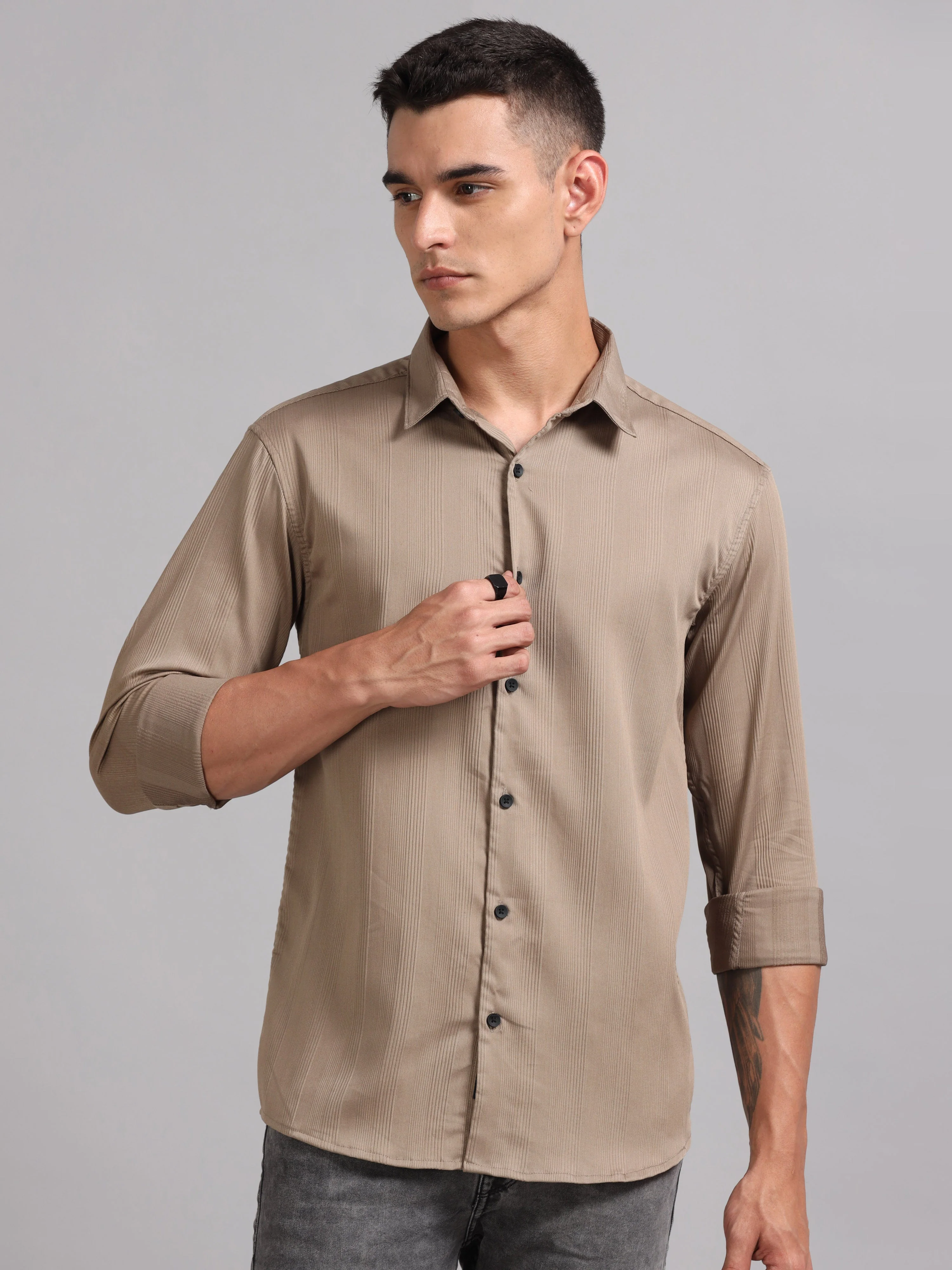 Men Cordura Solid Brown Shirt - Image 5