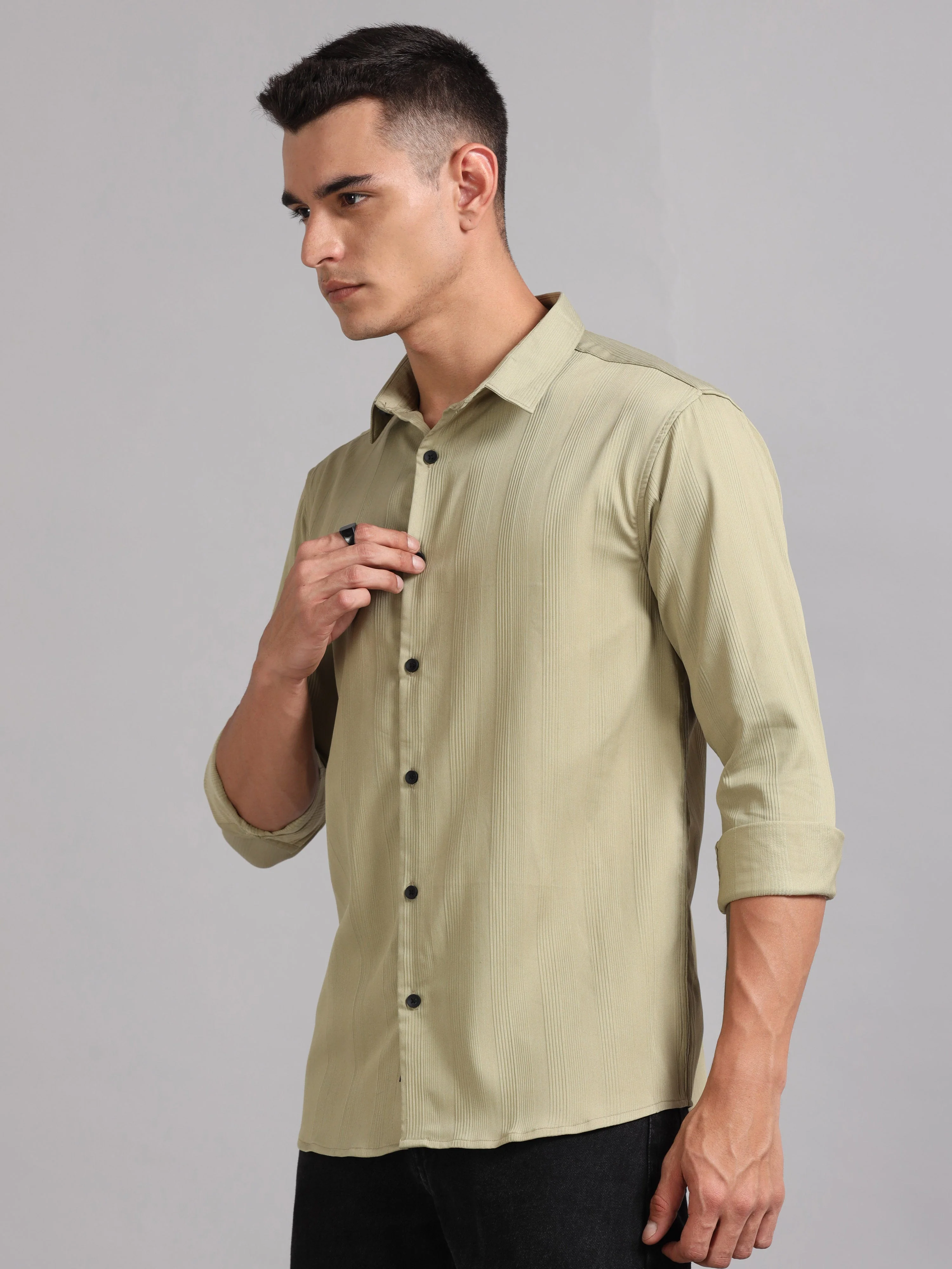 Men Cordura Solid Green Shirt - Image 3