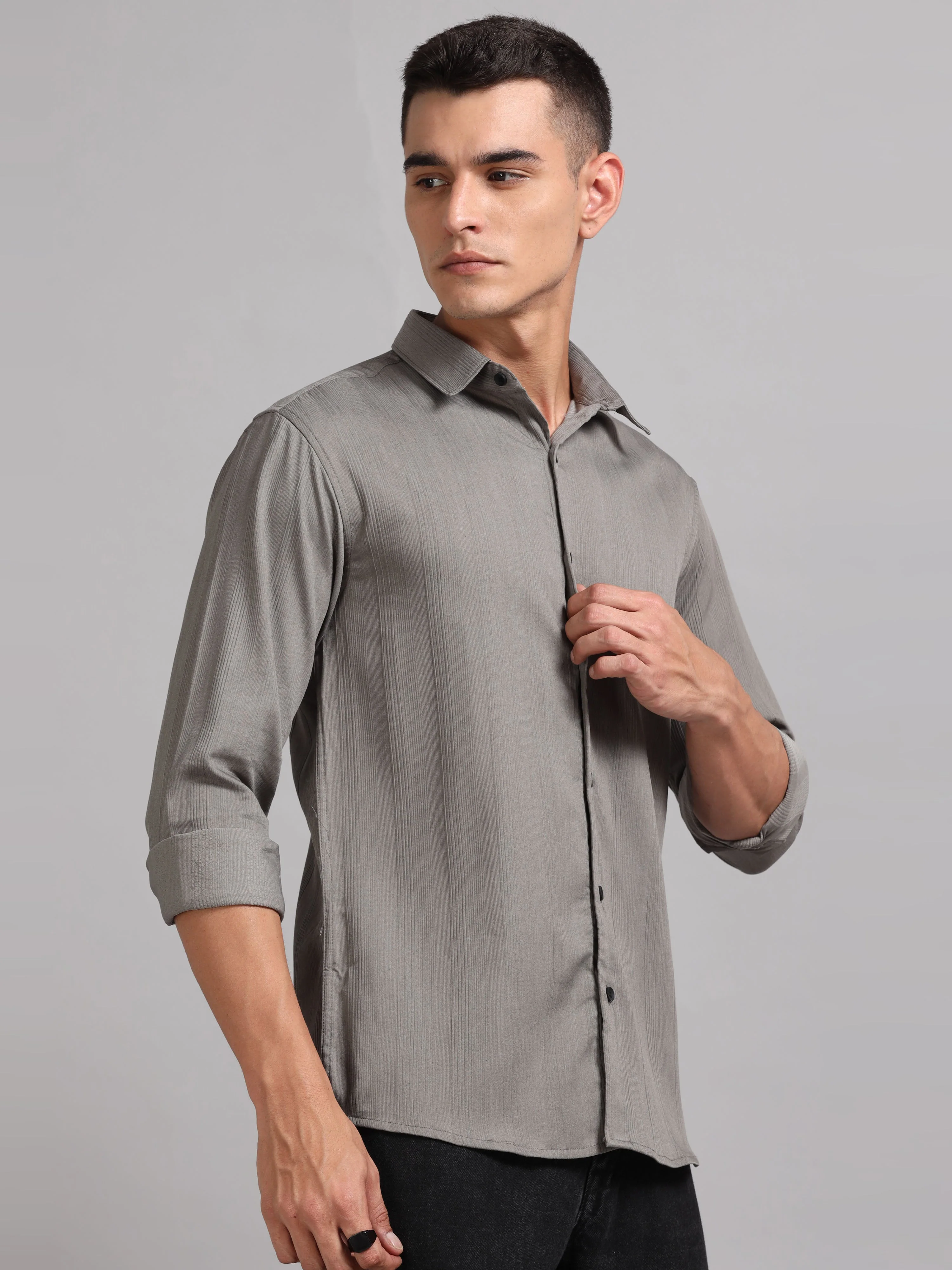 Men Cordura Solid Grey Shirt - Image 3