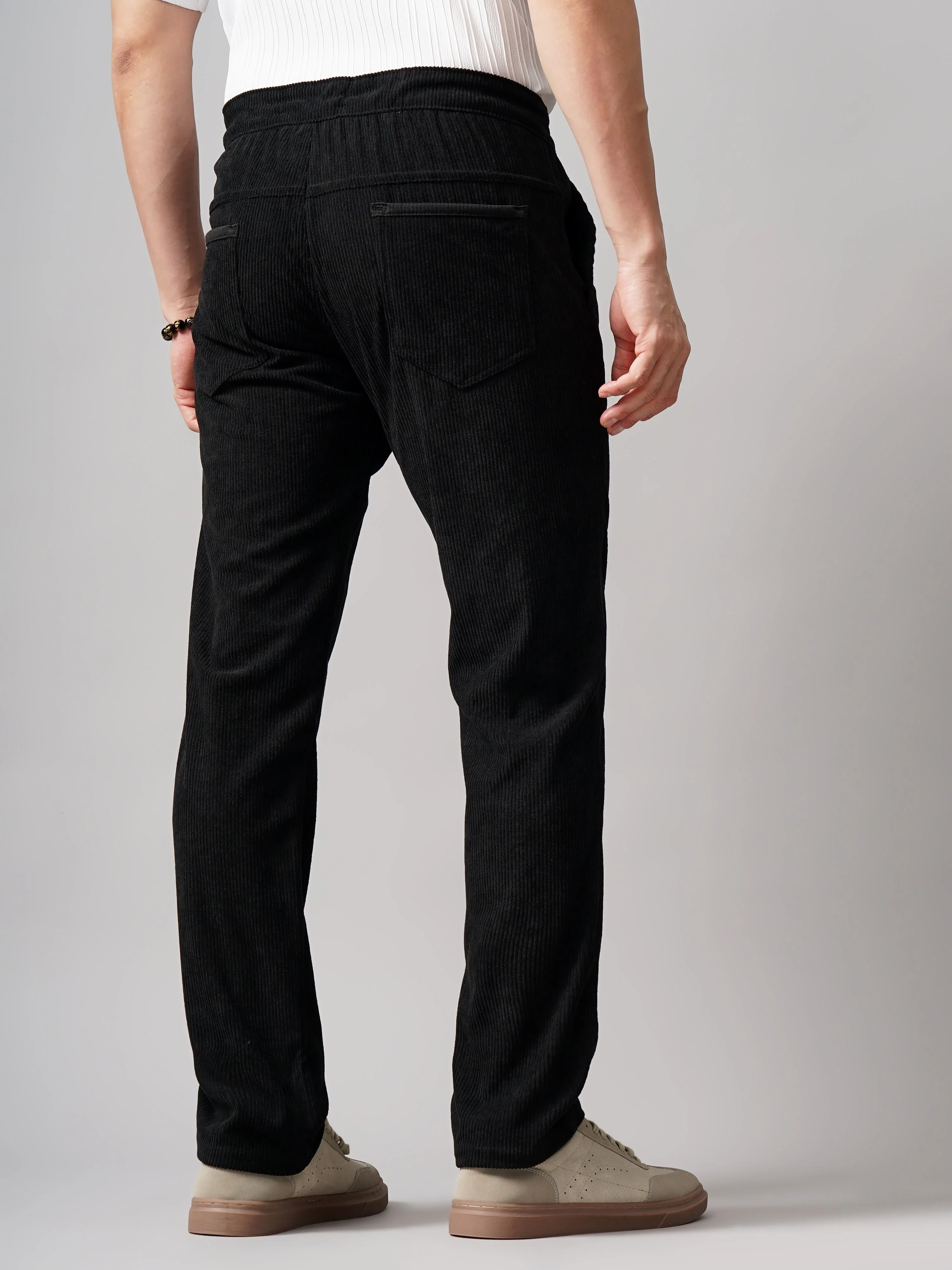 Men Corduroy Black Regular Fit Pant - Image 2
