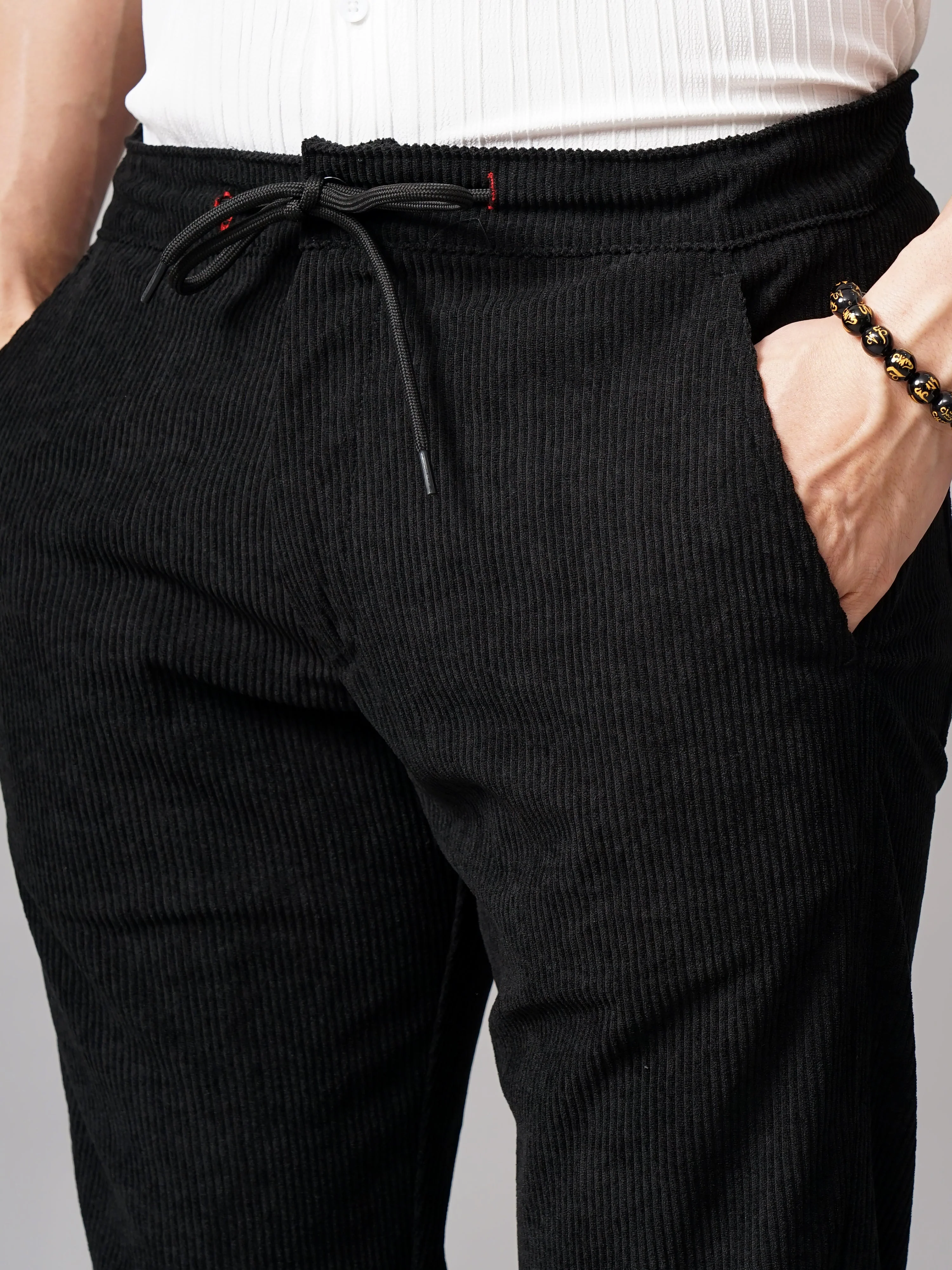 Men Corduroy Black Regular Fit Pant - Image 4