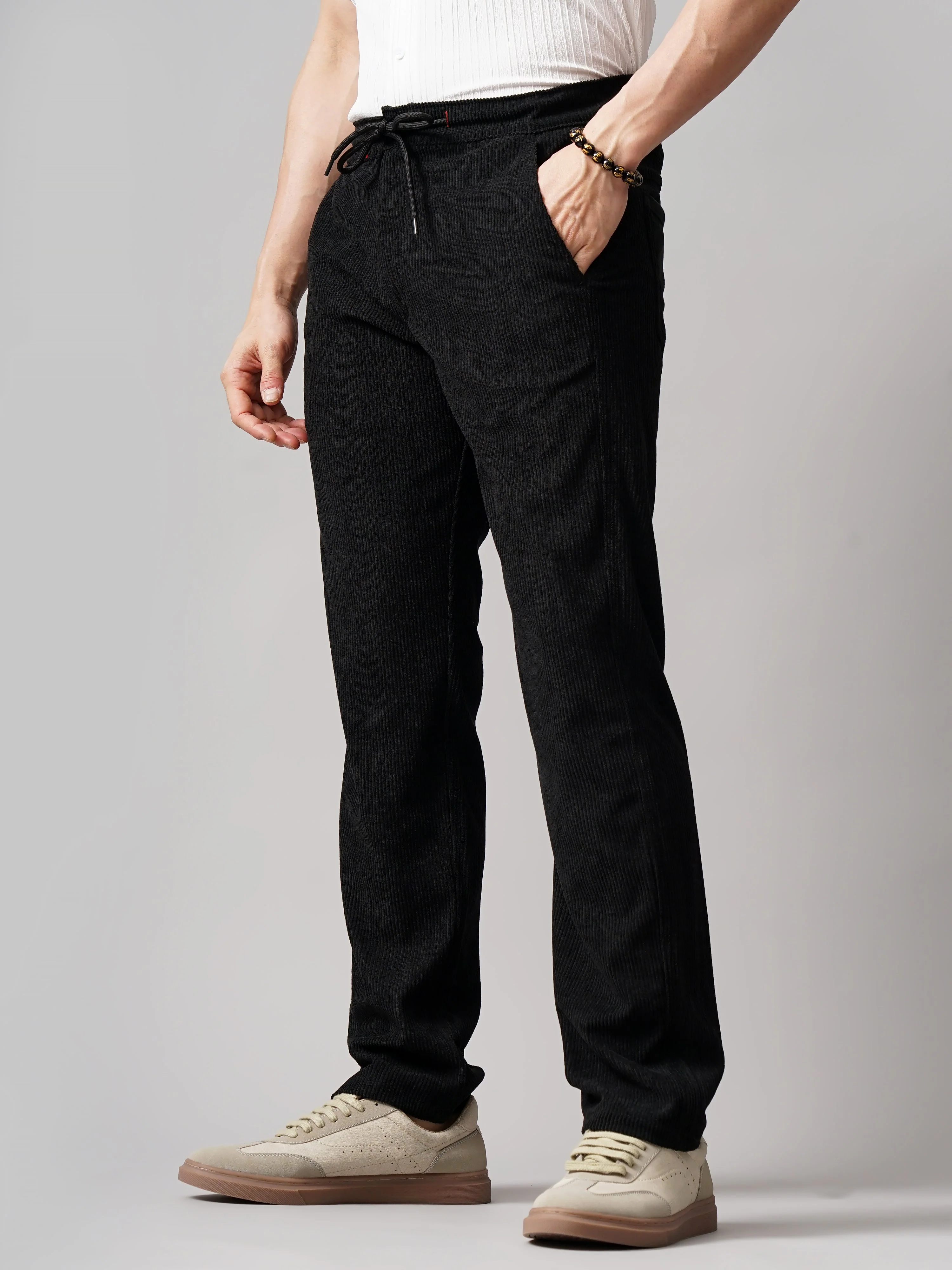 Men Corduroy Black Regular Fit Pant - Image 5