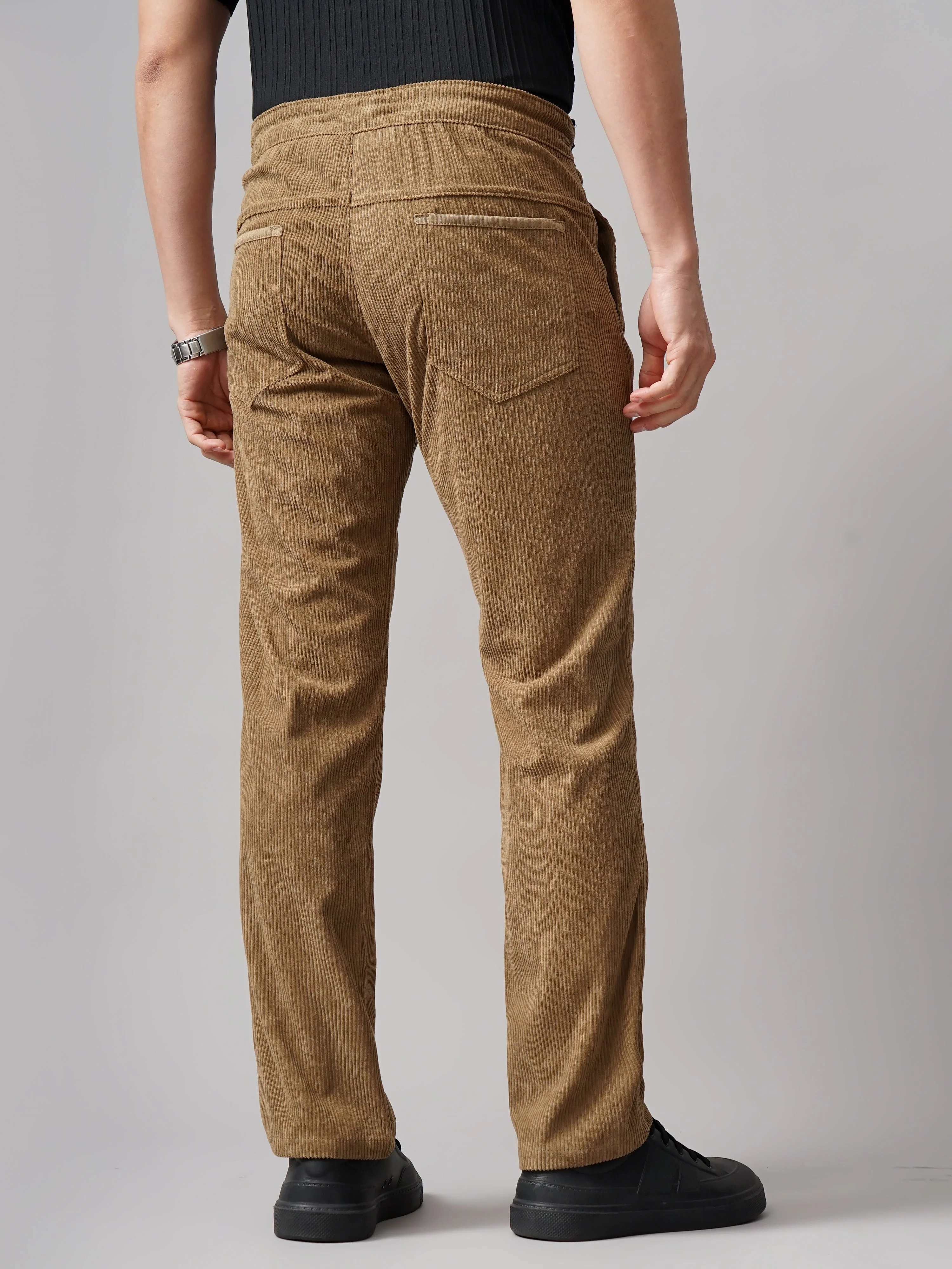 Men Corduroy Brown Regular Fit Pant - Image 2