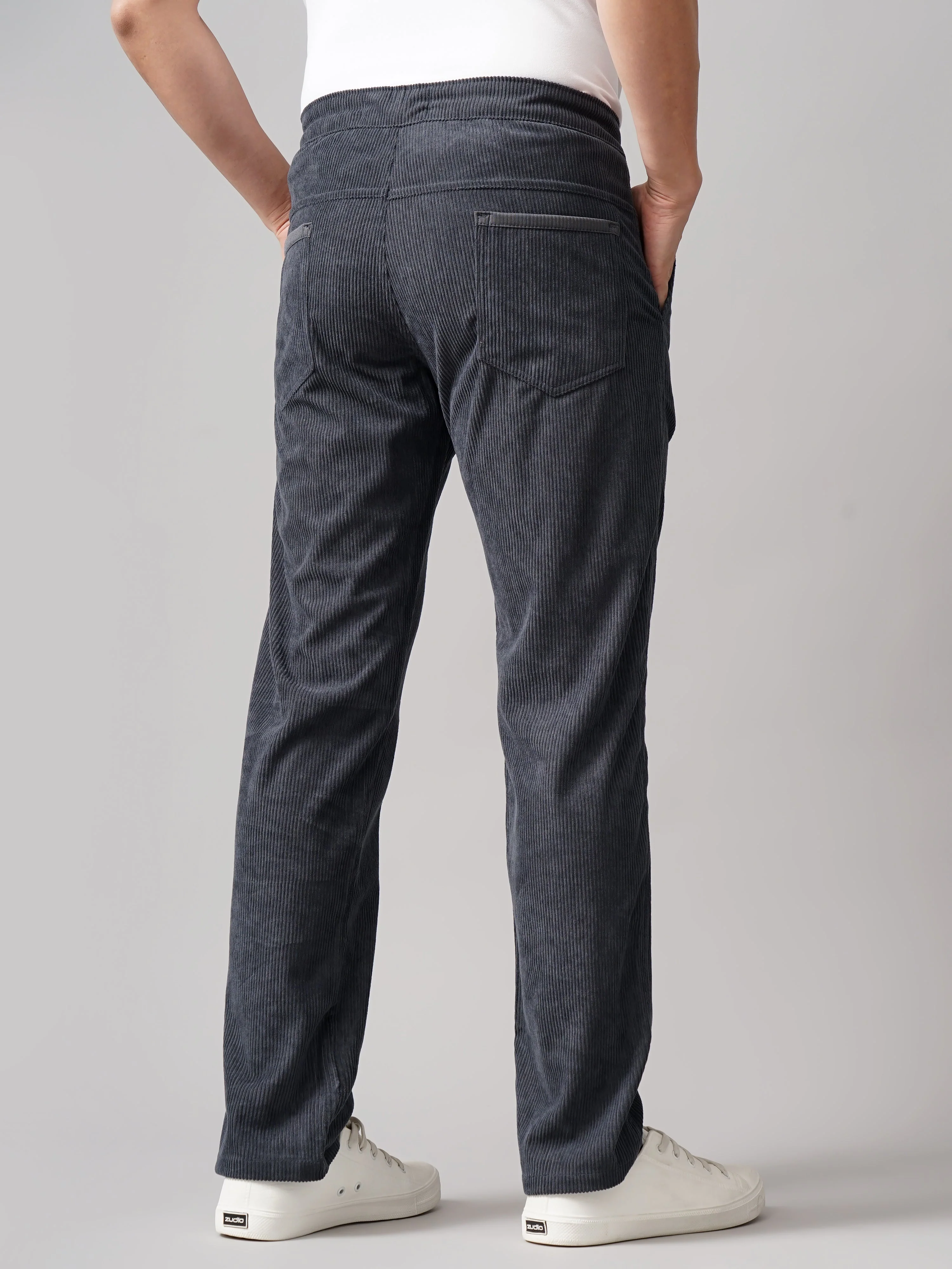 Men Corduroy Charcoal Regular Fit Pant - Image 2