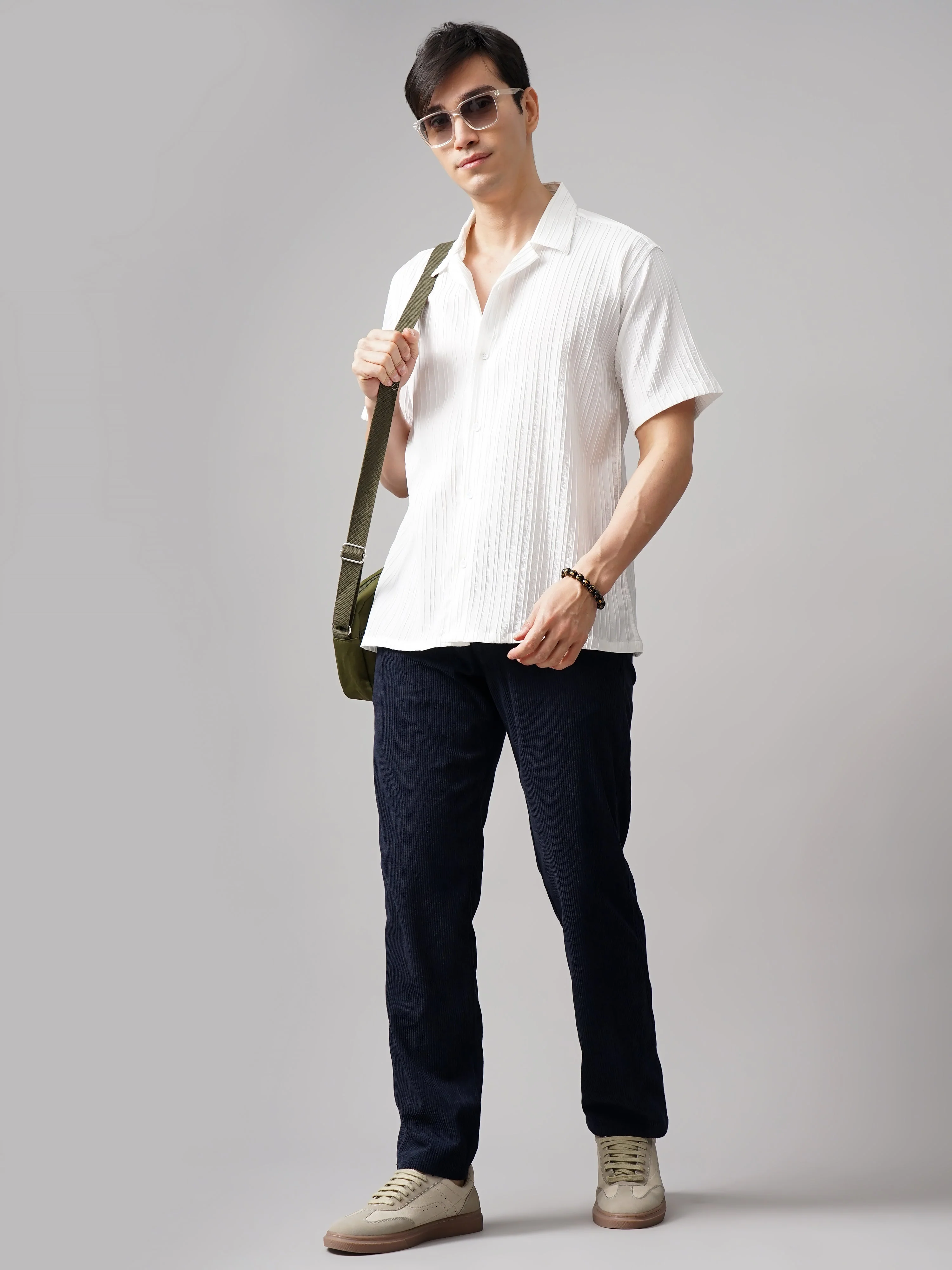 Men Corduroy Olive Regular Fit Pant - Image 6