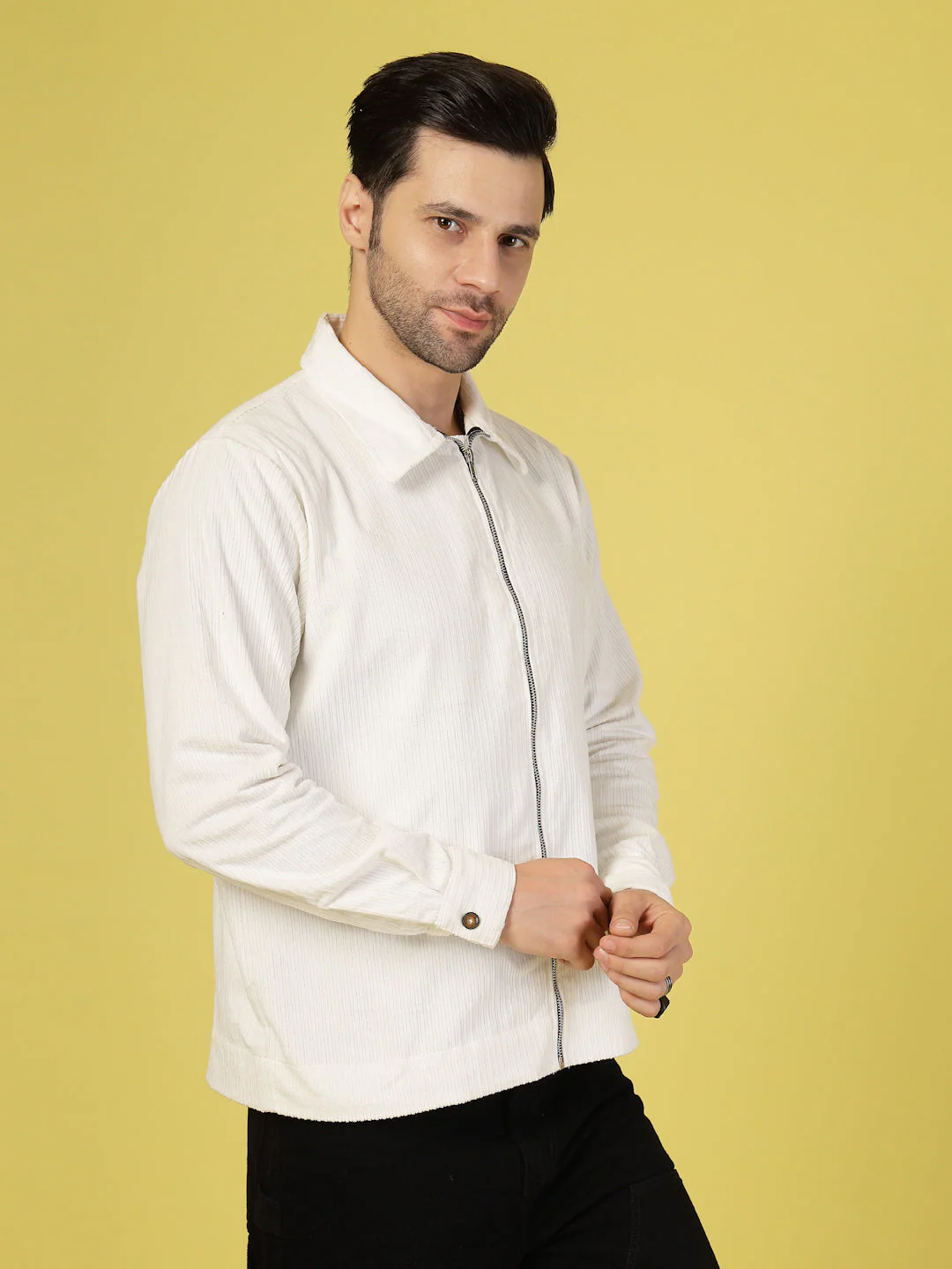 Men Corduroy Textured Zipper Jacket - Image 3