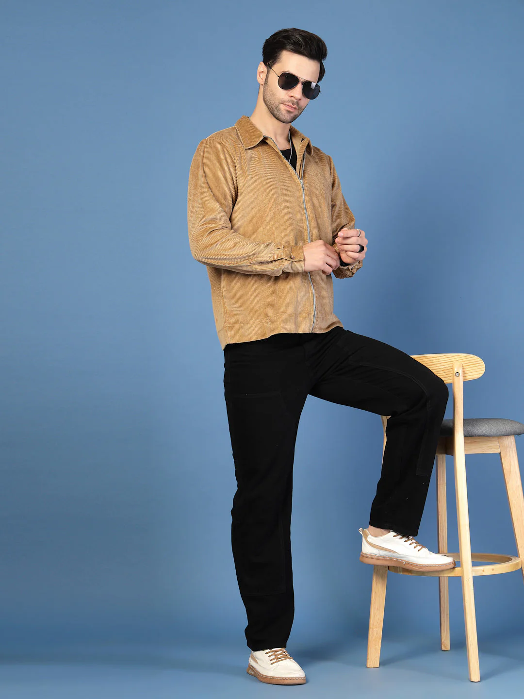 Men Corduroy Textured Zipper Jacket - Image 2