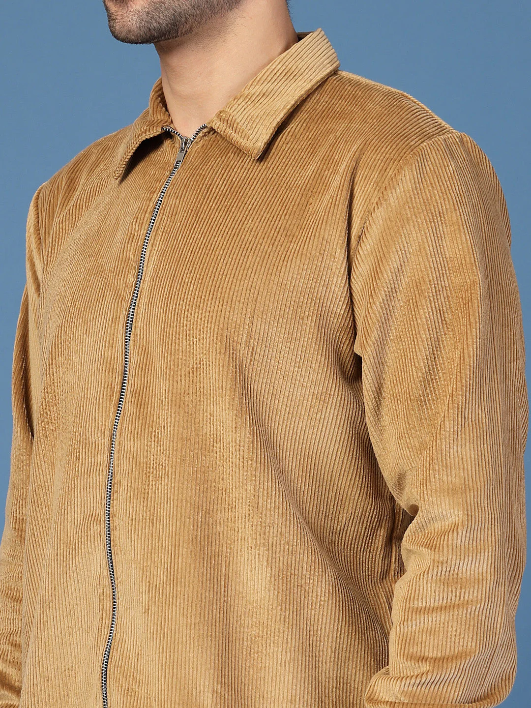 Men Corduroy Textured Zipper Jacket - Image 4