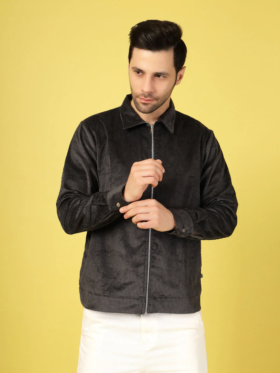 Men Corduroy Textured Zipper Jacket - Image 2