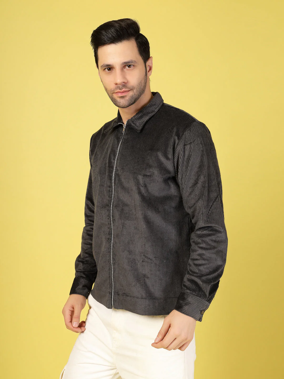 Men Corduroy Textured Zipper Jacket - Image 3