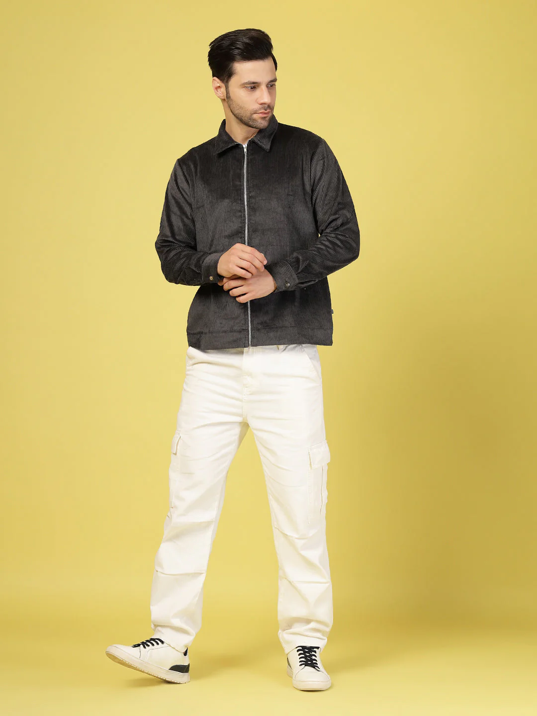 Men Corduroy Textured Zipper Jacket - Image 4