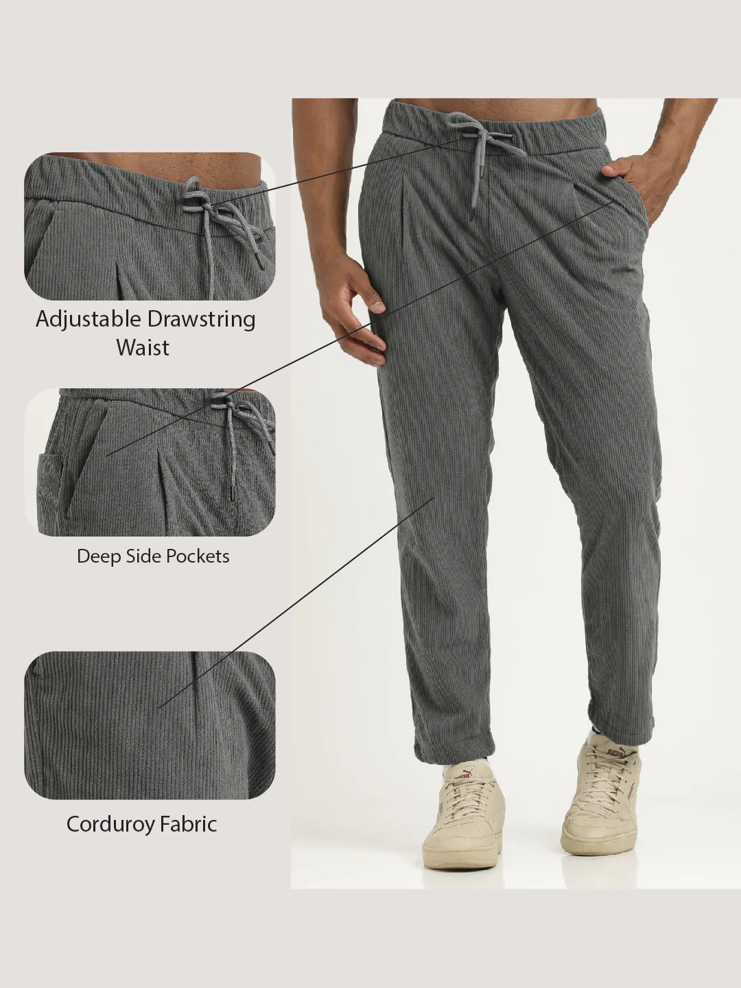 Men Corduroy Trousers with 3 Pockets - Image 2