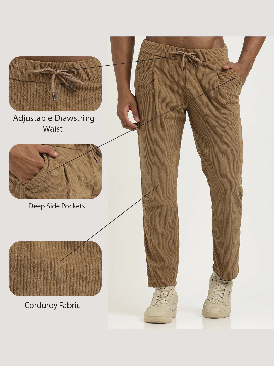 Men Corduroy Trousers with 3 Pockets - Image 2