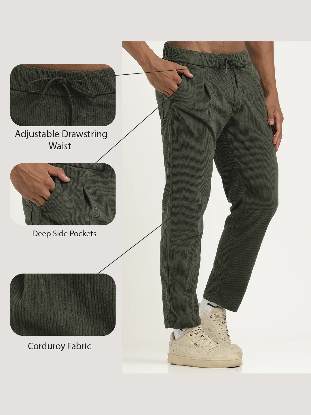 Men Corduroy Trousers with 3 Pockets - Image 2