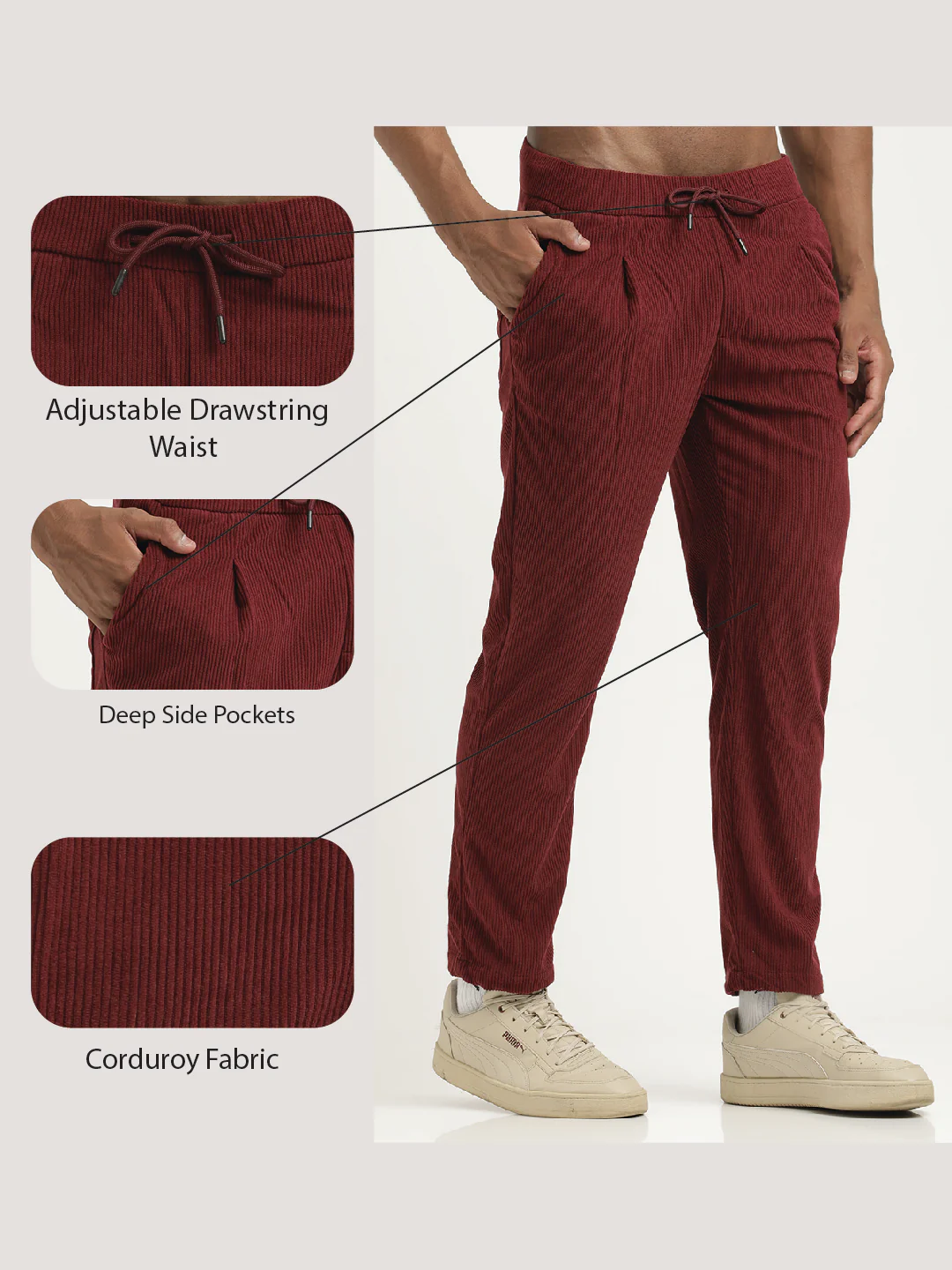 Men Corduroy Trousers with 3 Pockets - Image 2