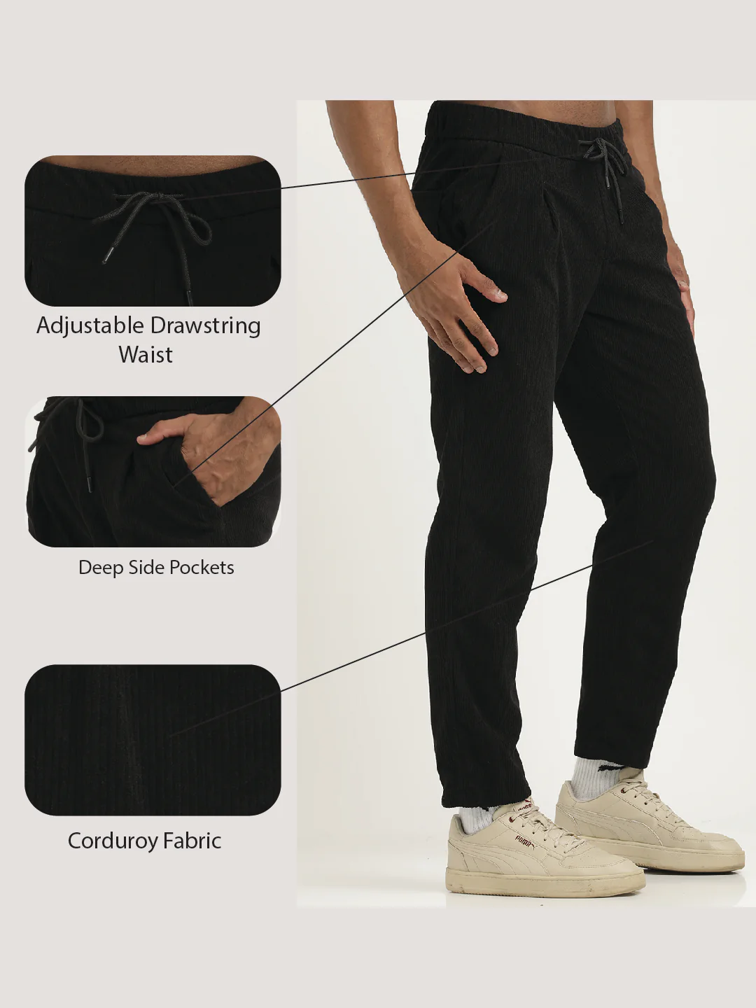 Men Corduroy Trousers with 3 Pockets - Image 2