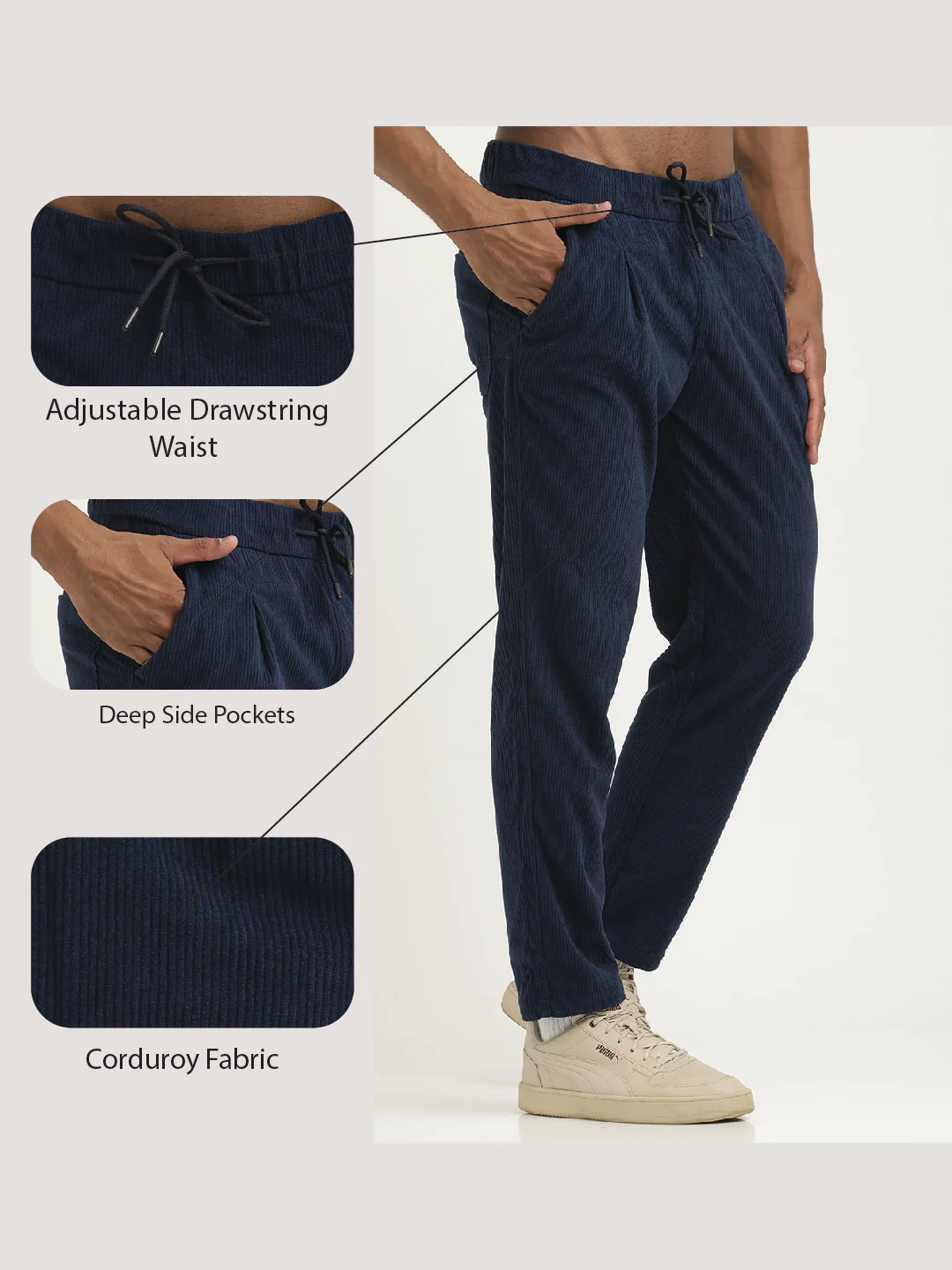 Men Corduroy Trousers with 3 Pockets - Image 2