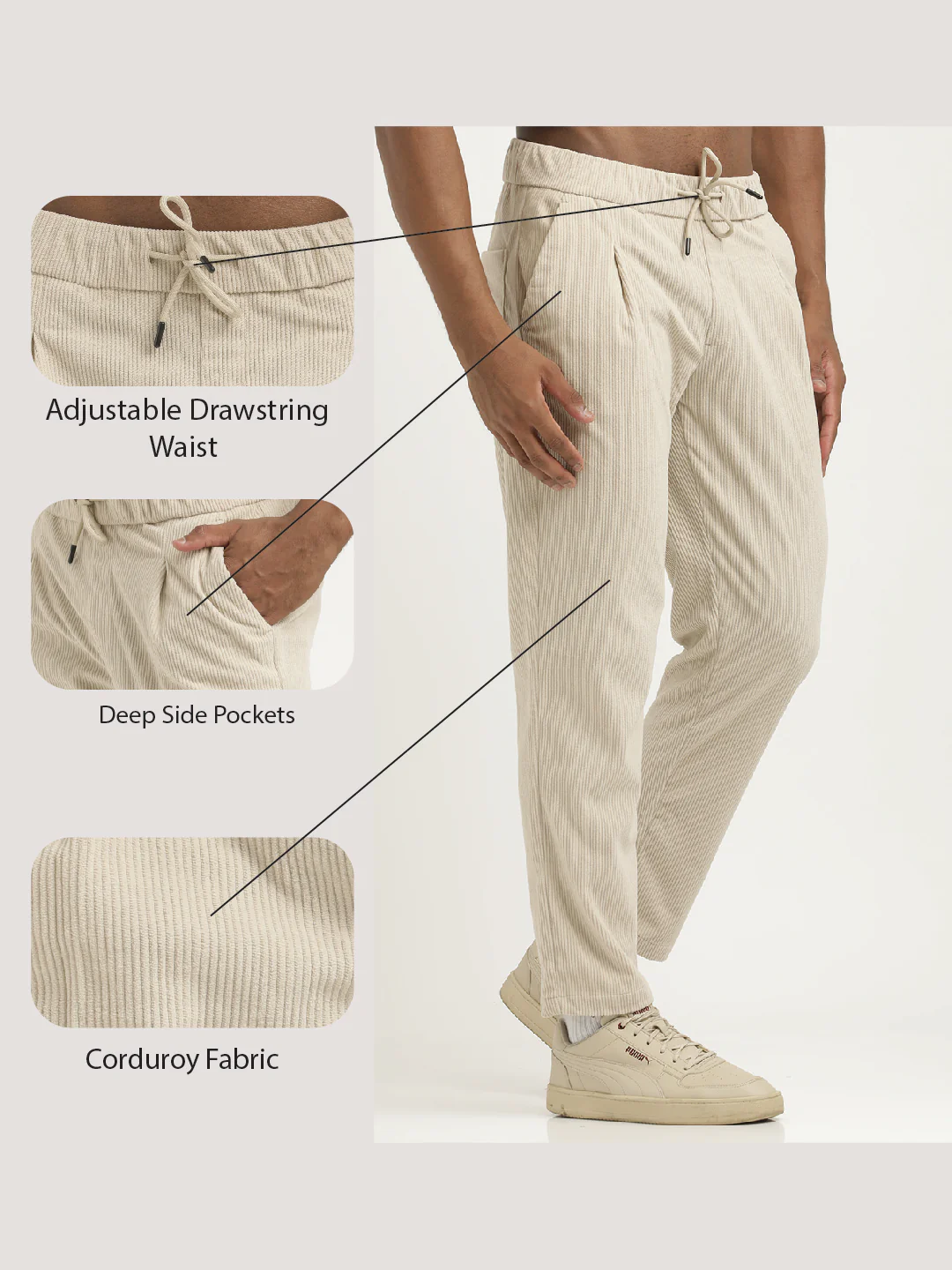 Men Corduroy Trousers with 3 Pockets - Image 2