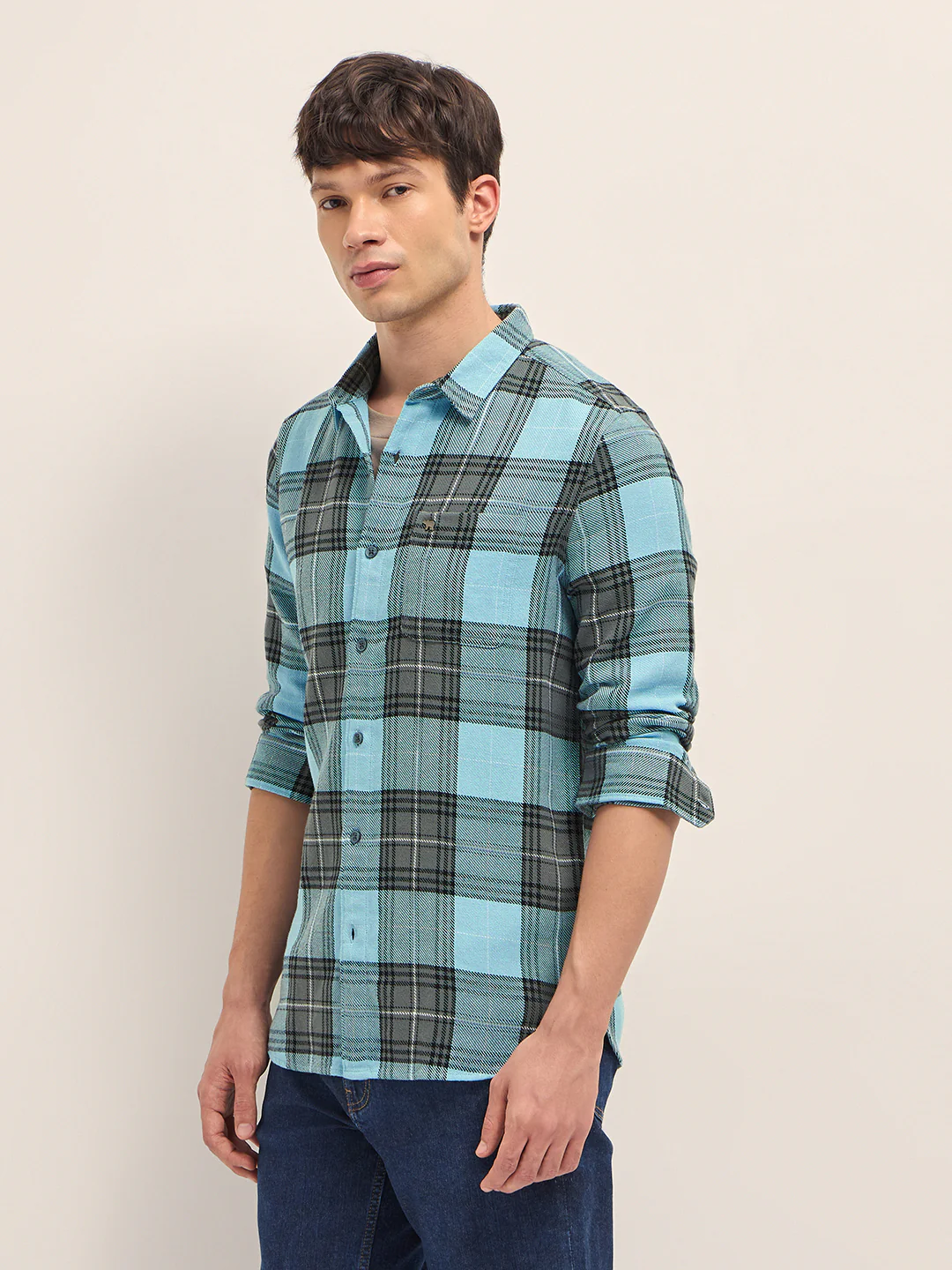 Men Cotton Checked Casual Shirt - Image 3