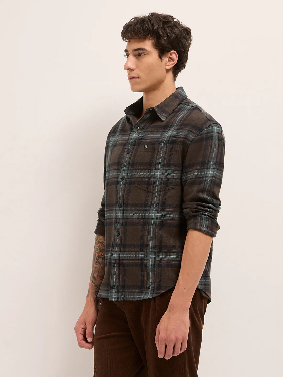 Men Cotton Checked Flannel Casual Shirt - Image 3