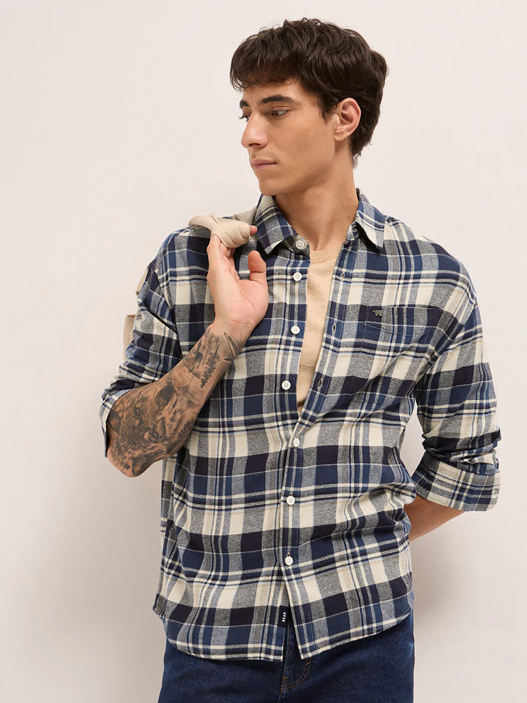 Men Cotton Checked Flannel Shirt