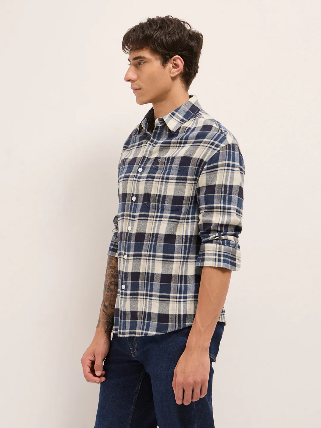 Men Cotton Checked Flannel Shirt - Image 3