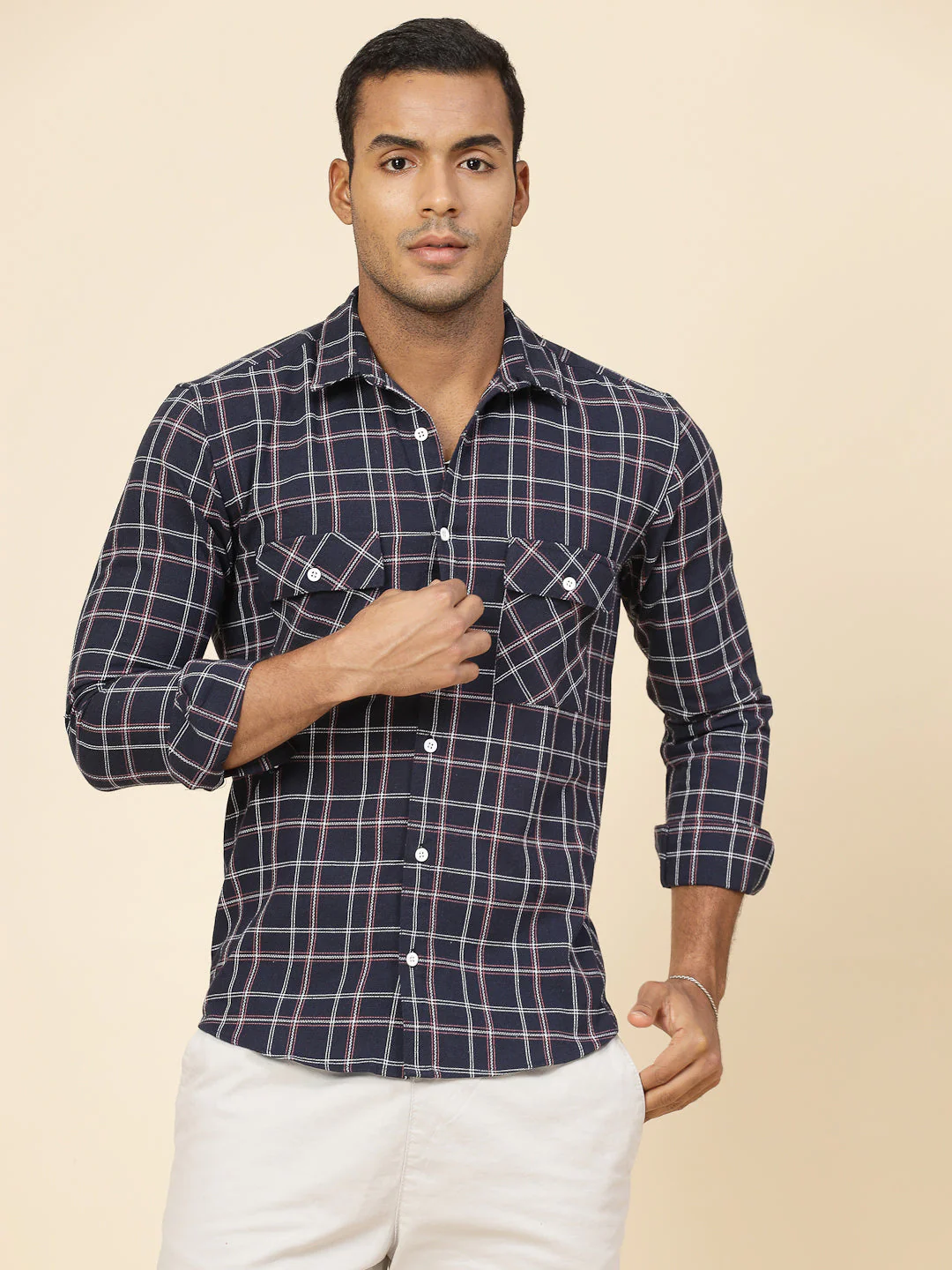 Men Cotton Fabric Checks Tailored Utility Shirt